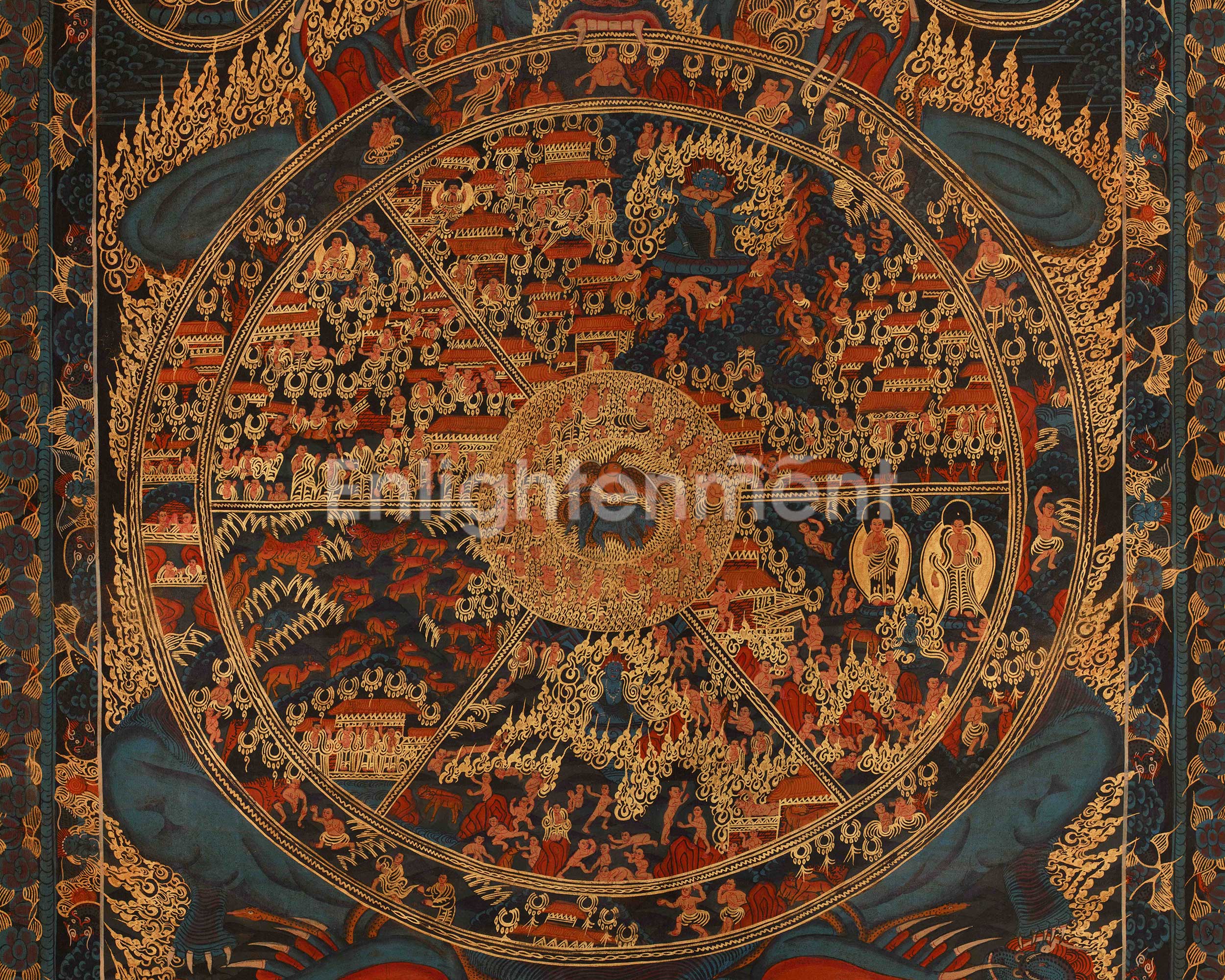 Buddhist Wheel Of Life Artwork | Tibetan Thangka Art | Sacred Meditation Mandala for Spiritual Home and Altar
