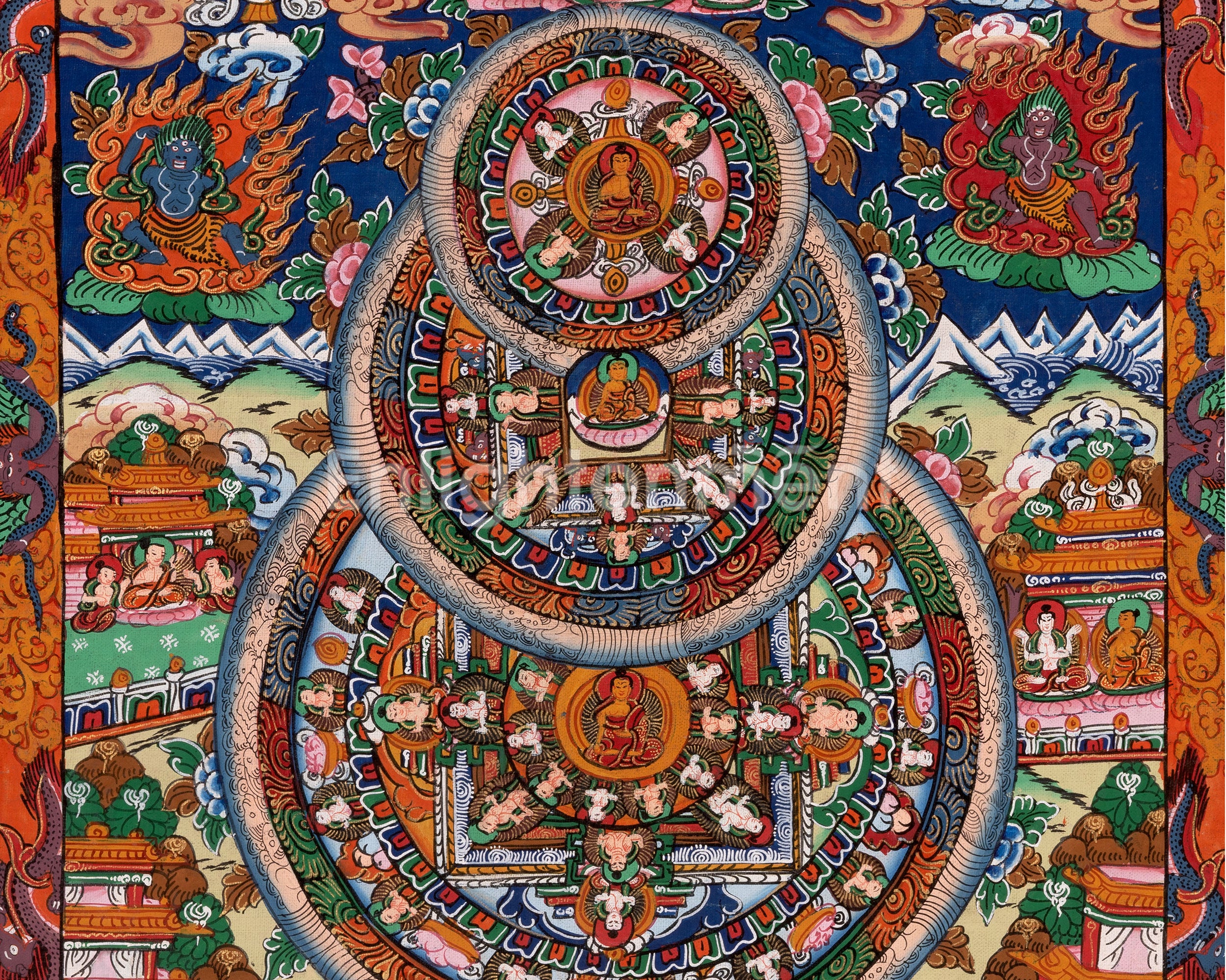 Three Wheel Mandala | Dipankara, Shakyamuni & Maitreya Buddha Art
