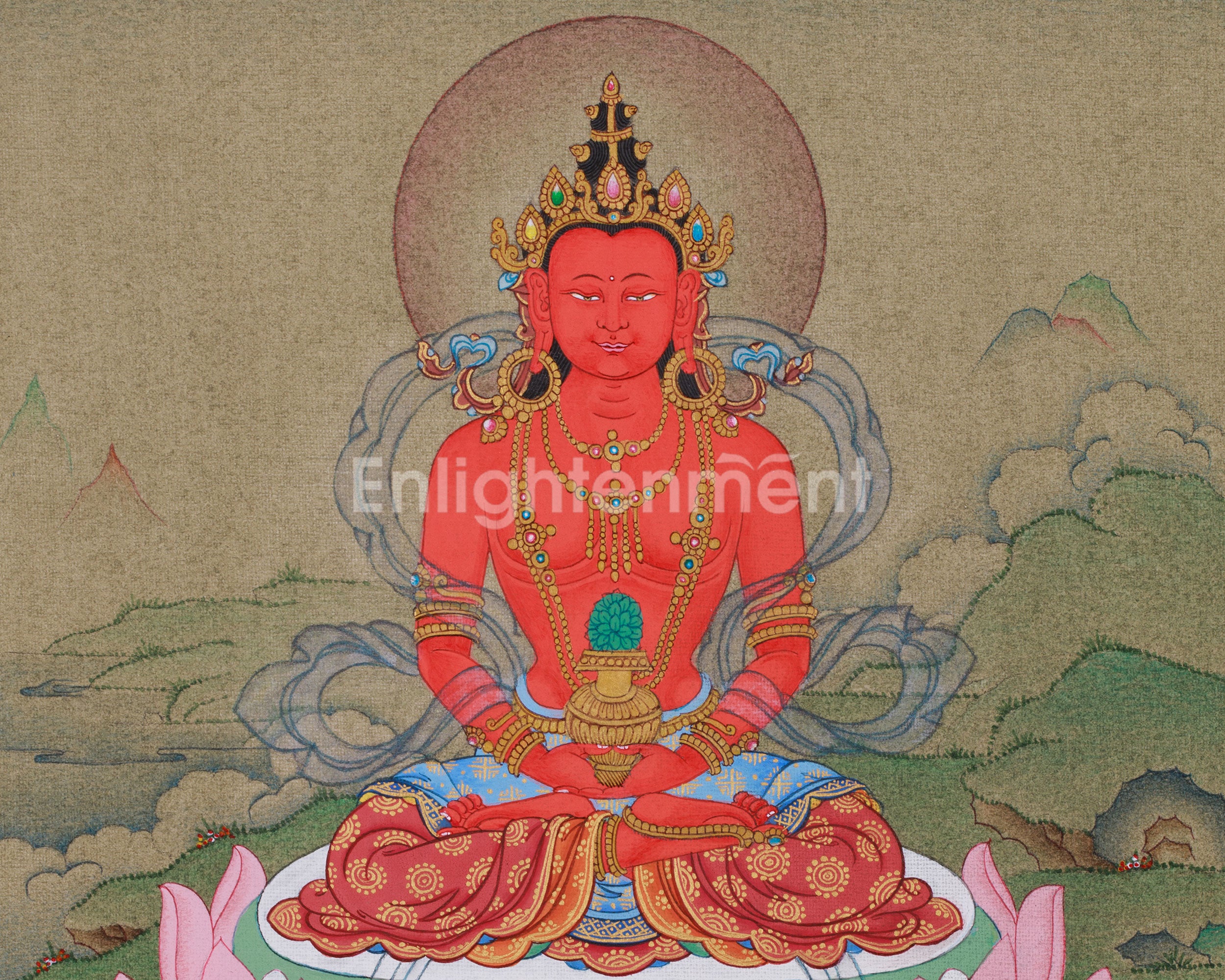 Miniature Enlightened Buddha Amitayus Thangka