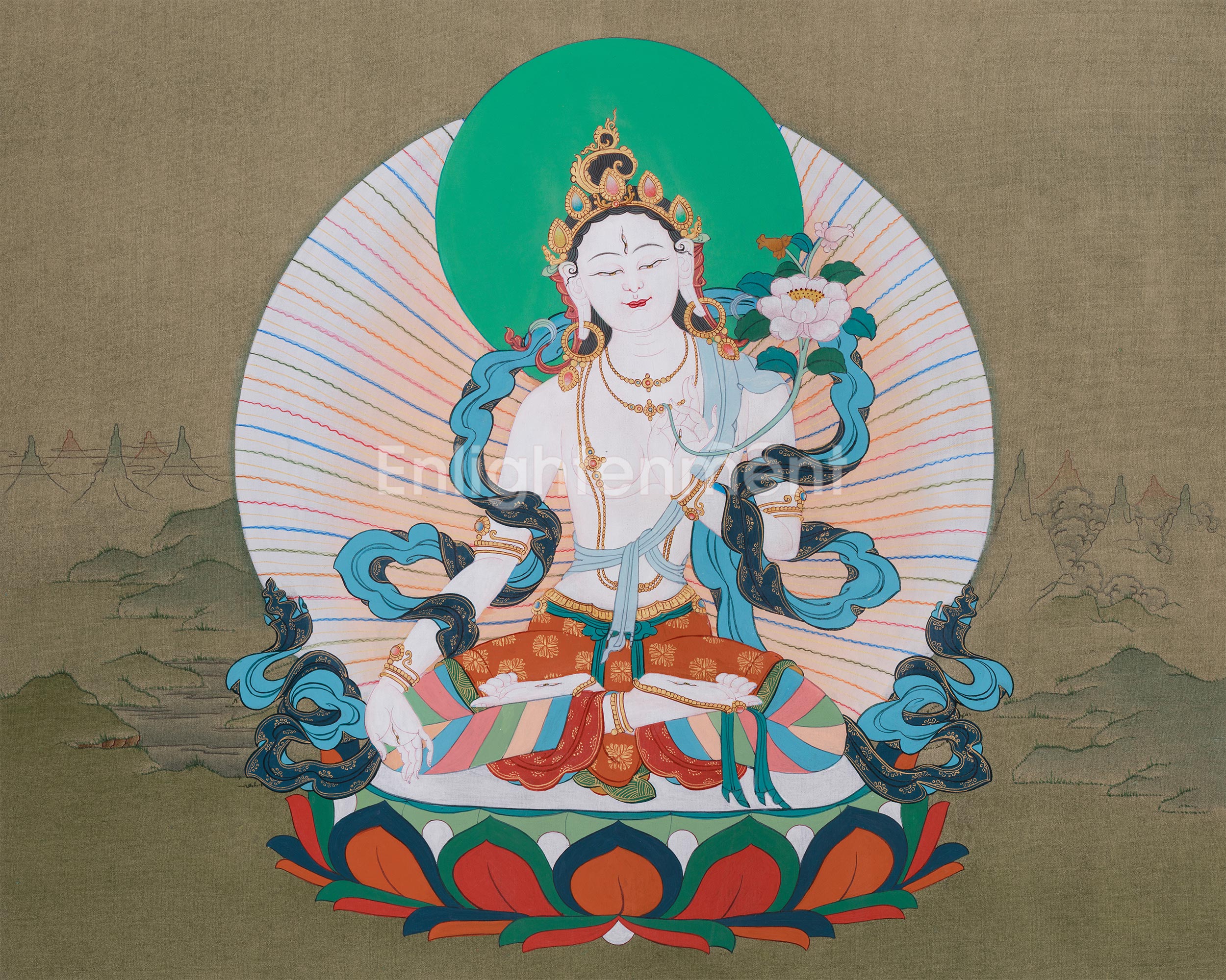 Female Deity Artwork | White Tara Thangka For Longevity