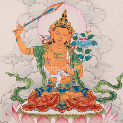 Sacred Compact Manjushri Thangka | Wisdom, Insight & Spiritual Awakening