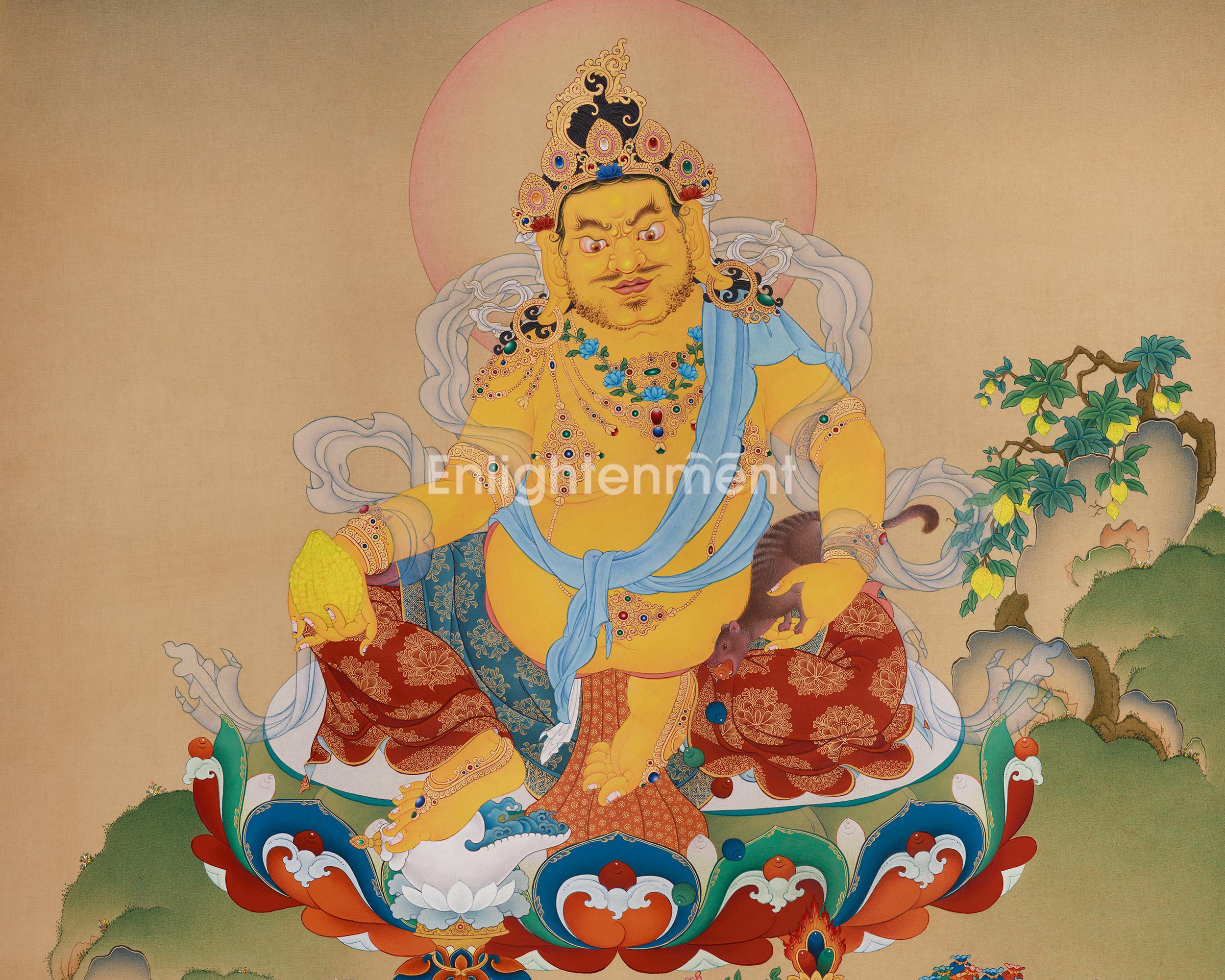 Premium Tibetan Dzambhala Painting | The Divine Buddha of Prosperity and Generosity
