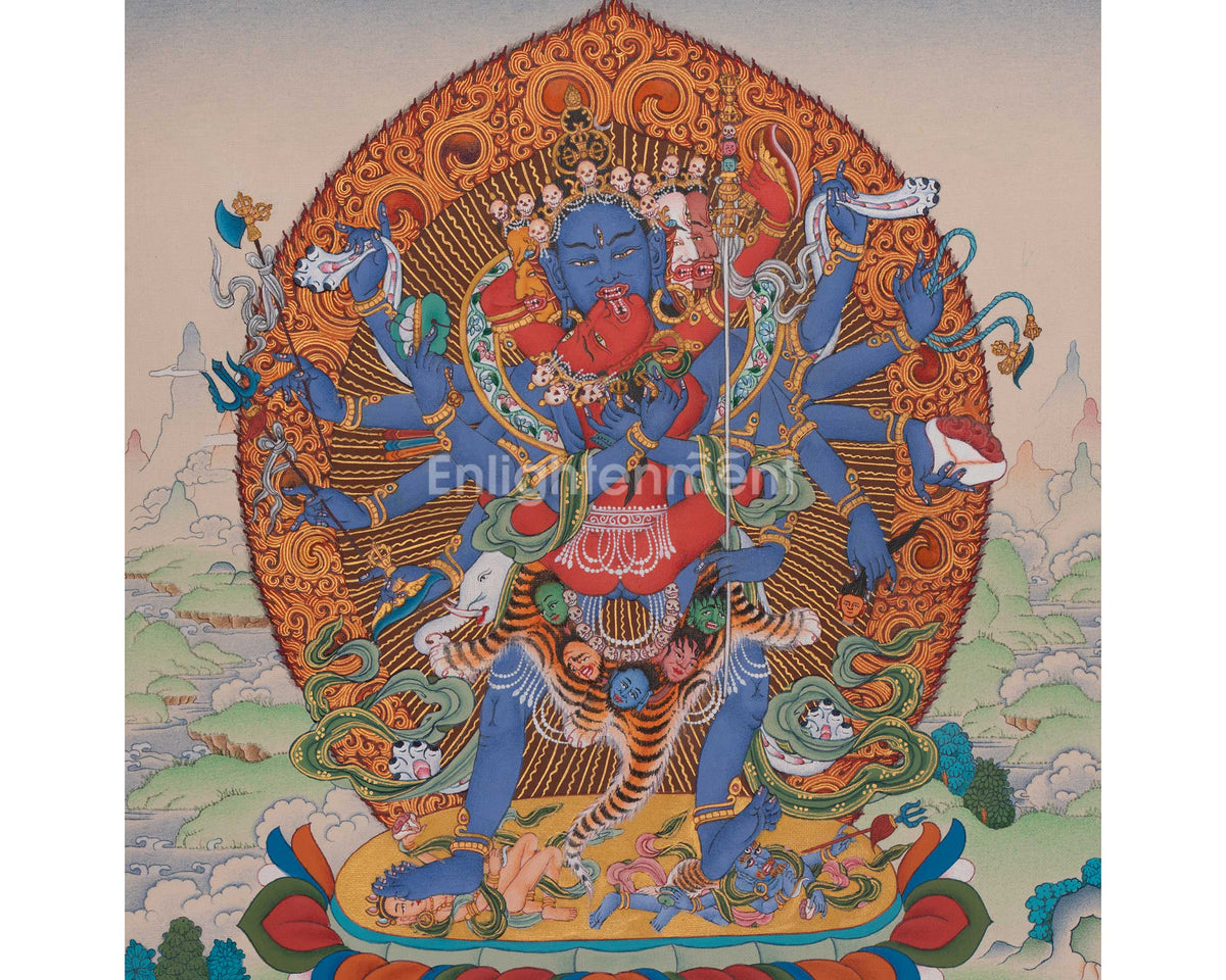 12 Armed Chakrasambhara Buddhist Art | Sacred Thangka of Tantric Wisdom and Transformation