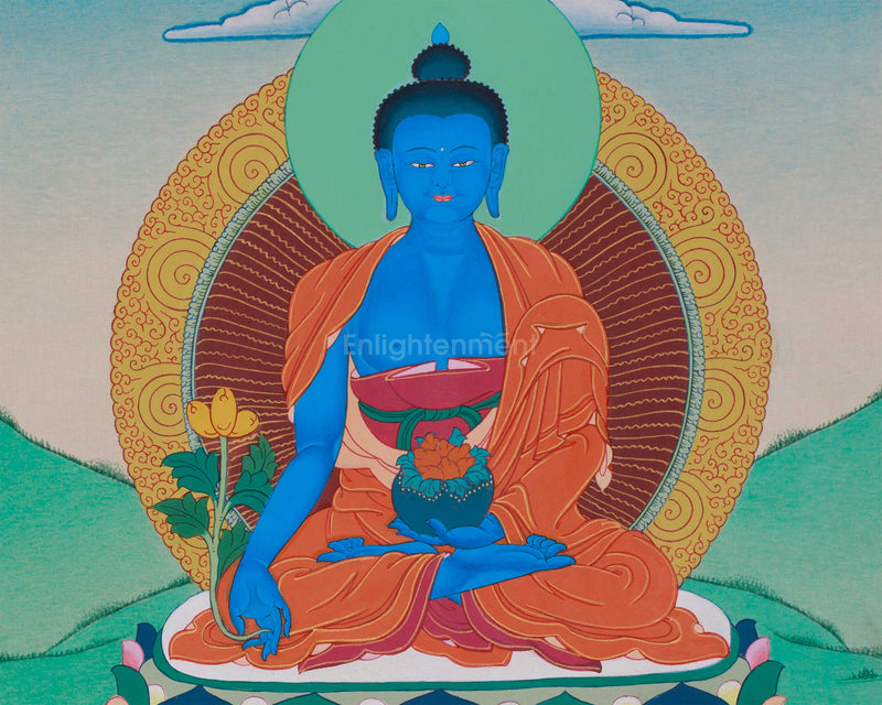 Medicine Buddha Thangka | Bhaisajyaguru | Hand-Painted Tibetan Bodhisattva