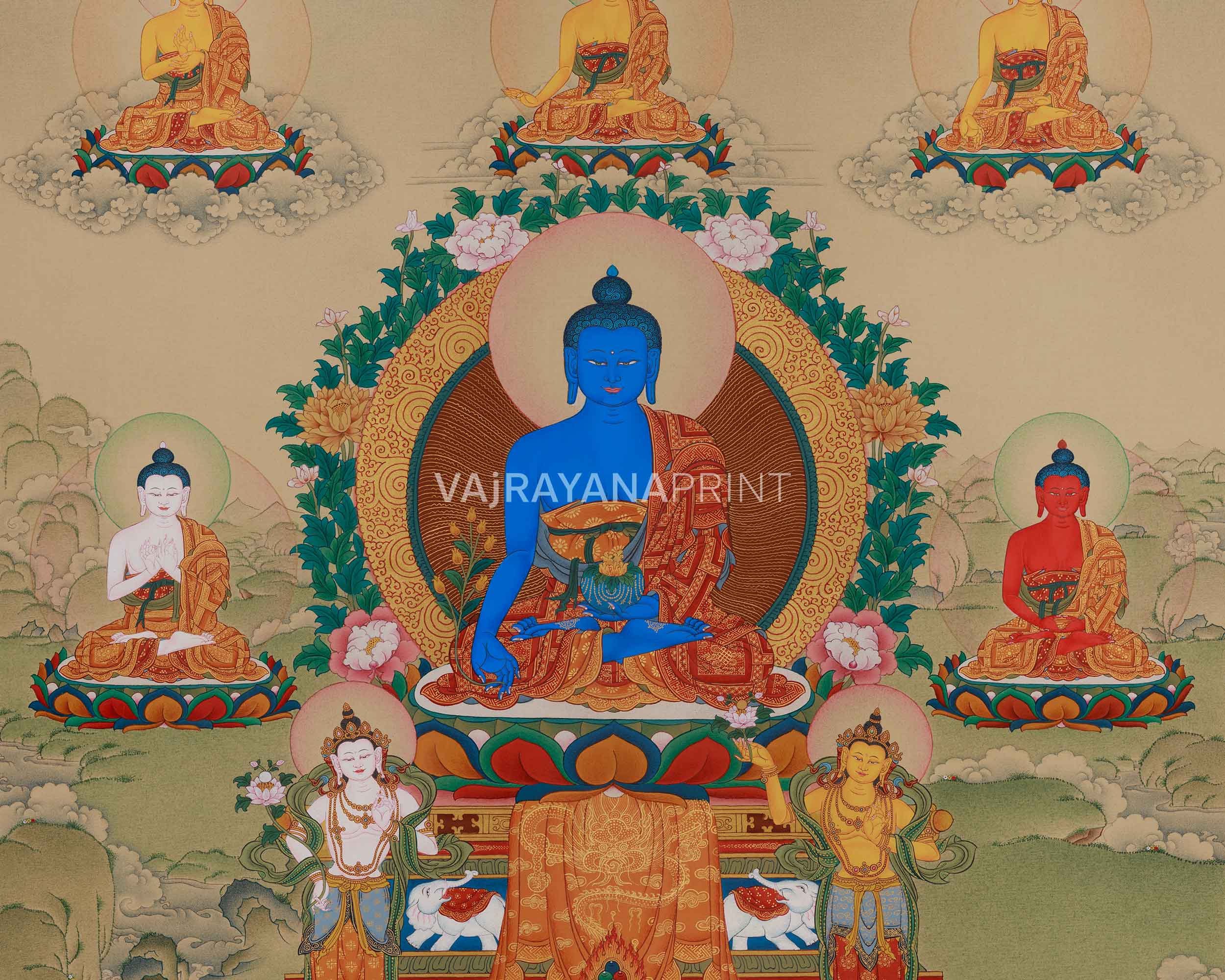 Asta Medicine Buddha Print | Bhaisajyaguru Art | Healing Deity