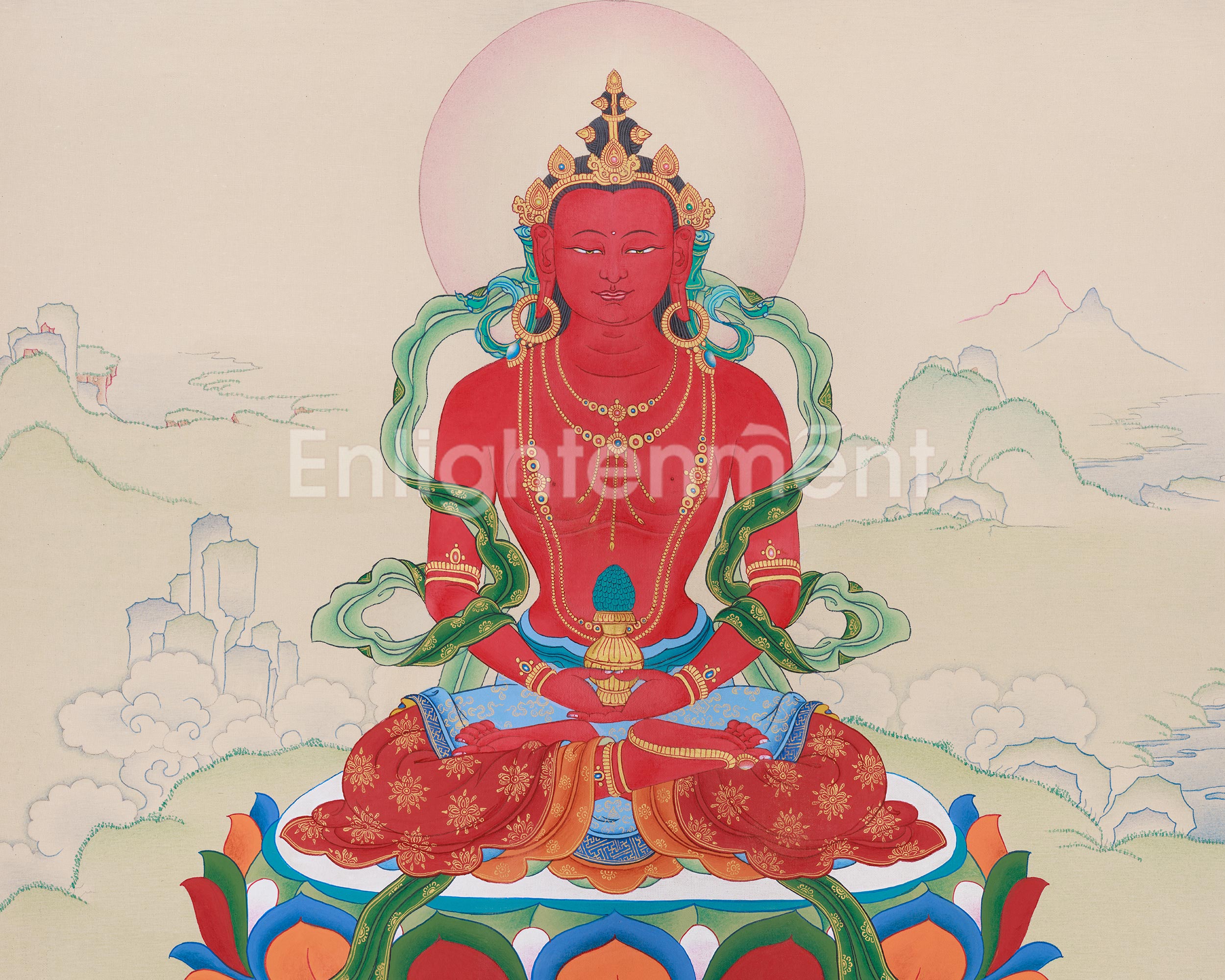 Hand-Painted Buddha Amitayus Thangka | Symbol of Long Life and Enlightened Grace