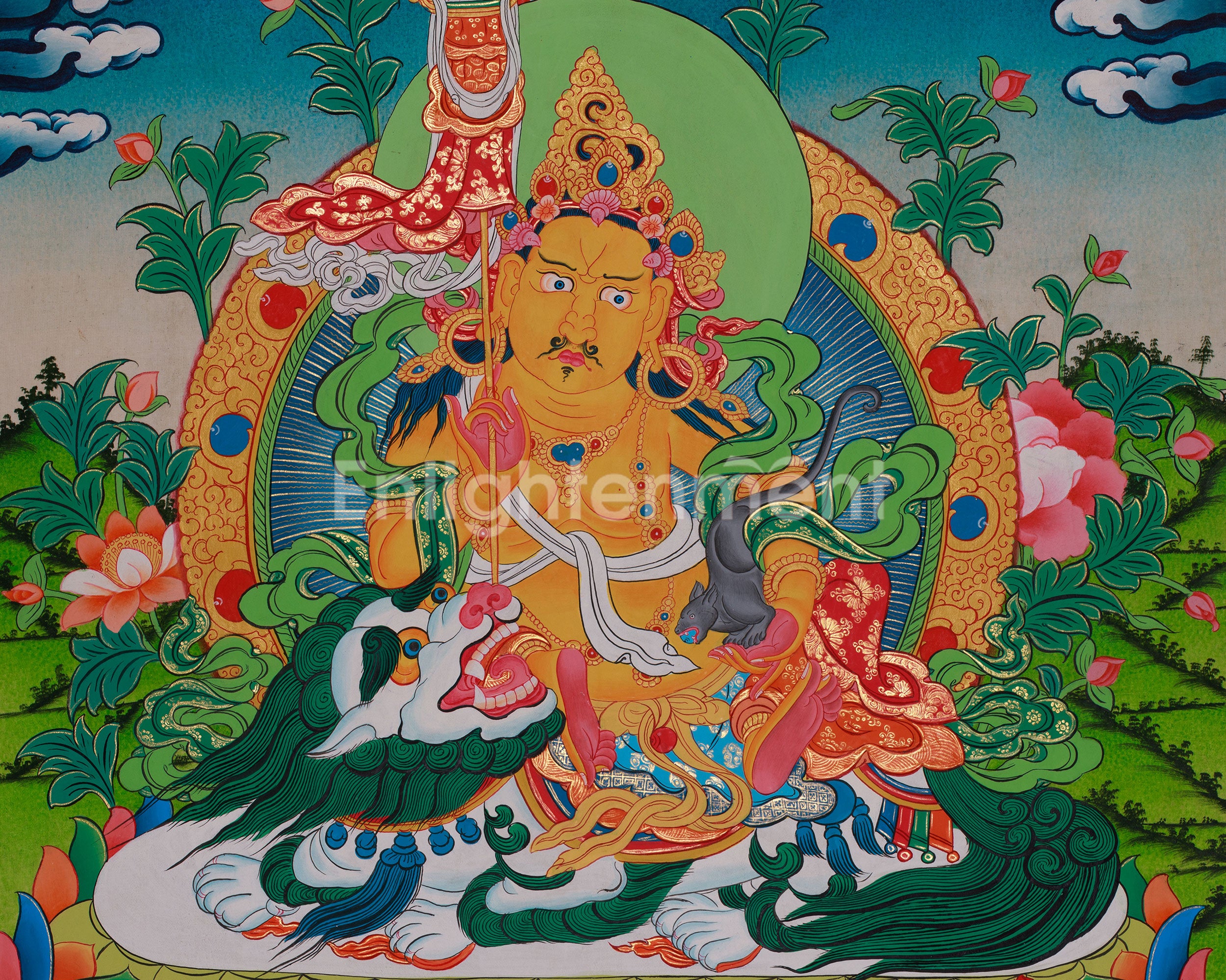 Original Hand Painted Namtoshe Thangka | Wealth Deity Vaishravana