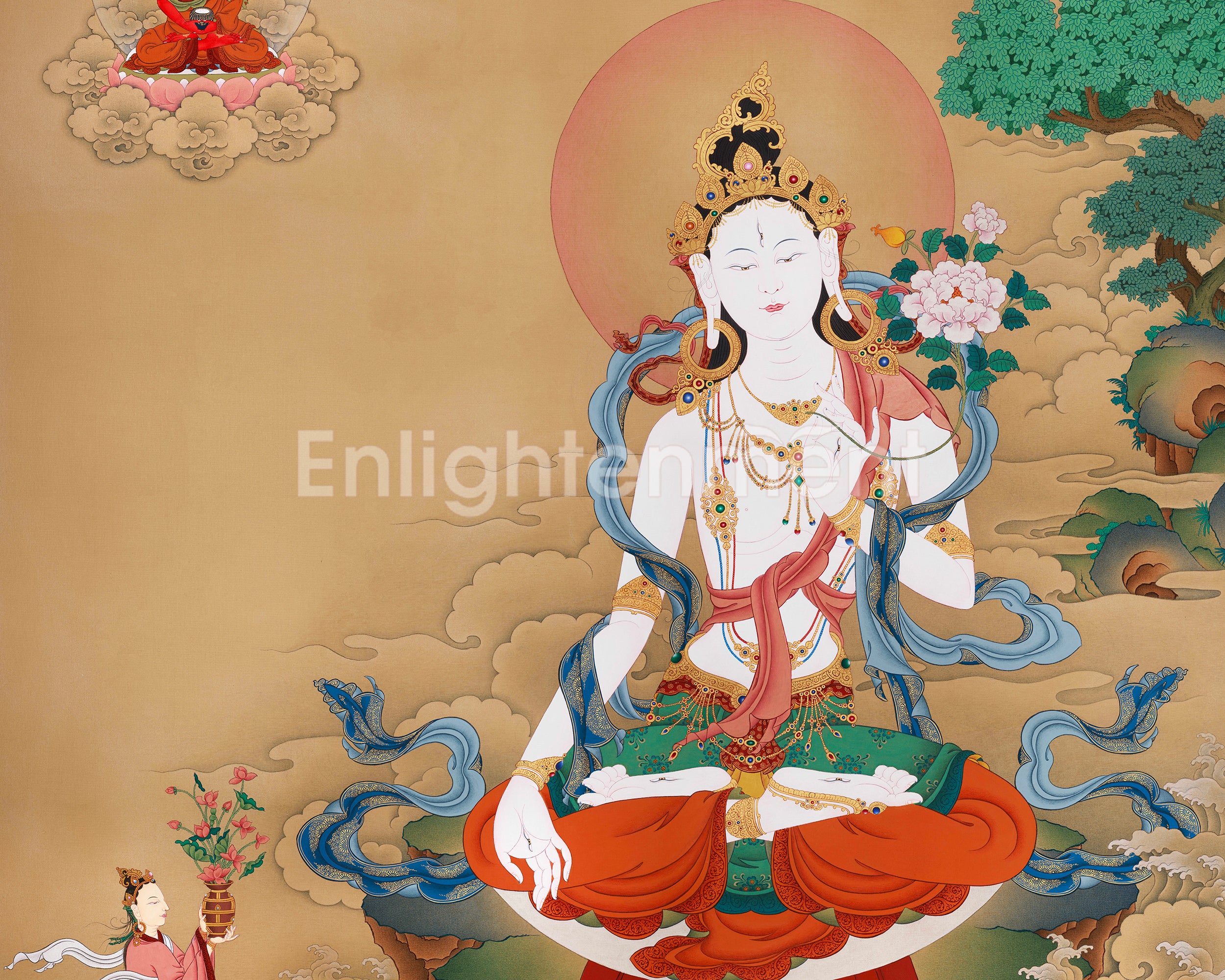Hand-Painted Large White Tara Thangka Painting | Goddess of Longevity | LHASA HUES