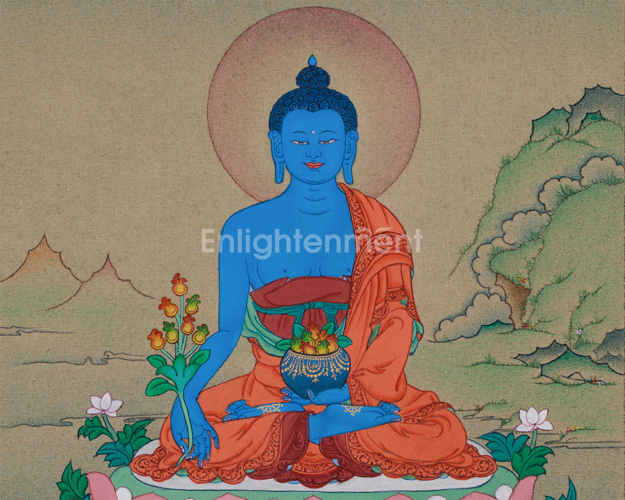 Master of Healing, Medicine Buddha Thangka | With Lapis Lazuli Body