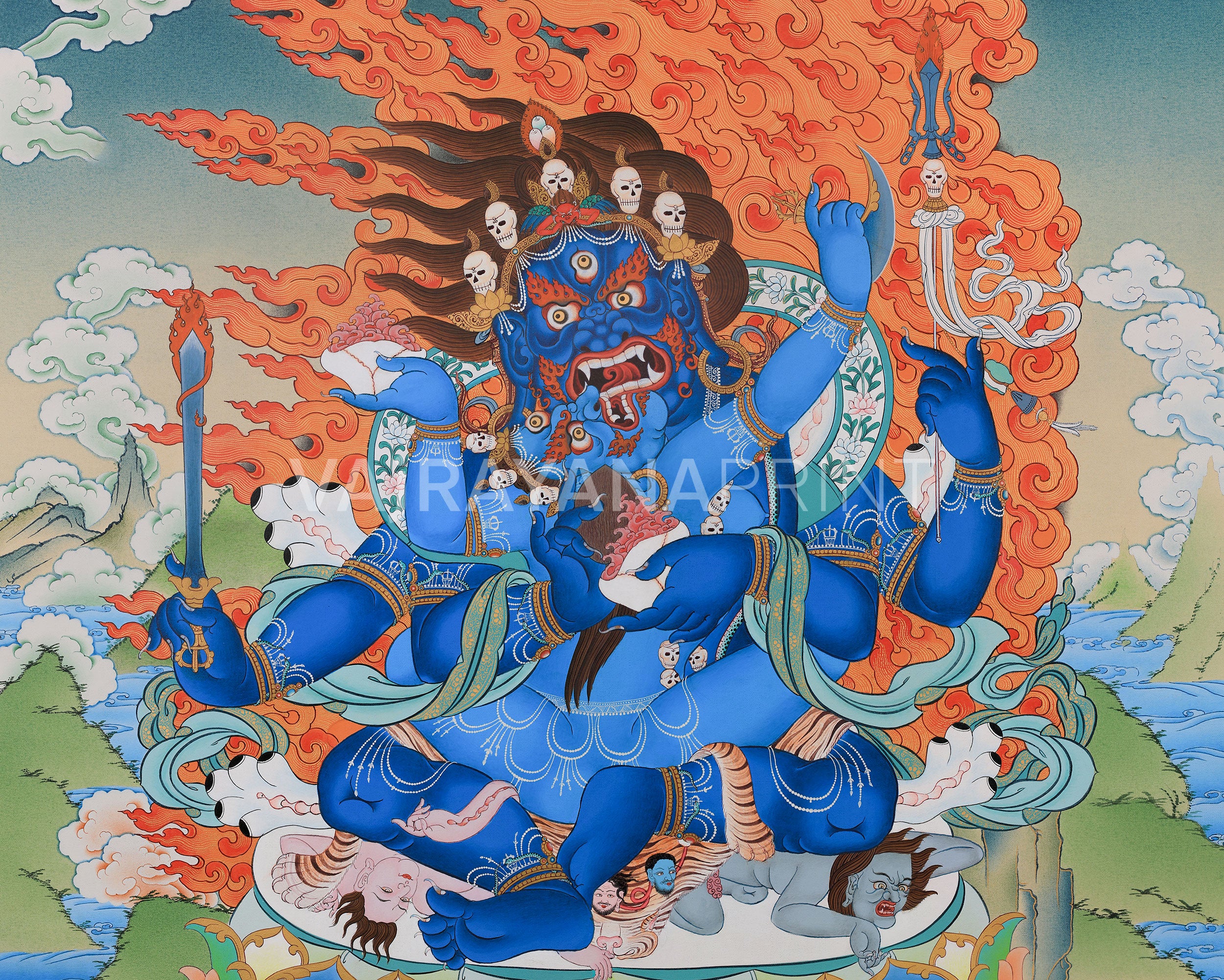 Four-Armed Mahakala with Consort Canvas Print | Powerful Wrathful Dharmapala