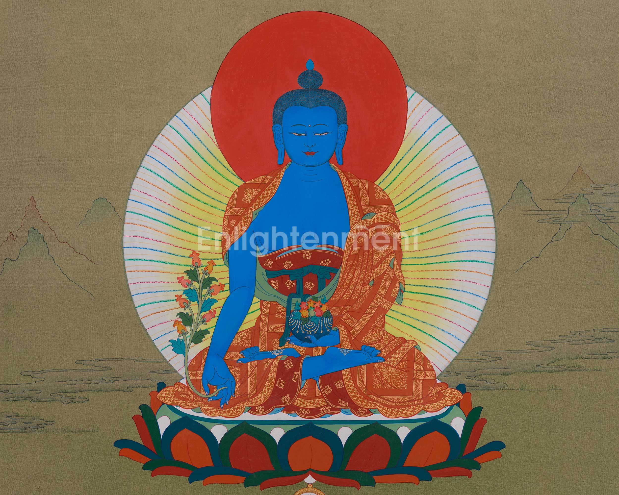 Spiritual Medicine Buddha Thangka | Healing Deity | Bhaishajyaguru Art