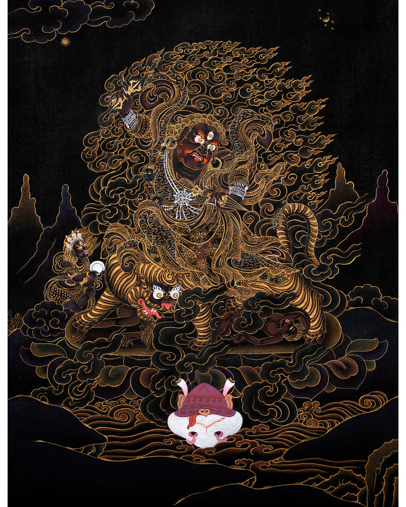 Dorje Drollo Thangka | Black And Gold Thanka | Tibetan Buddhist Deity