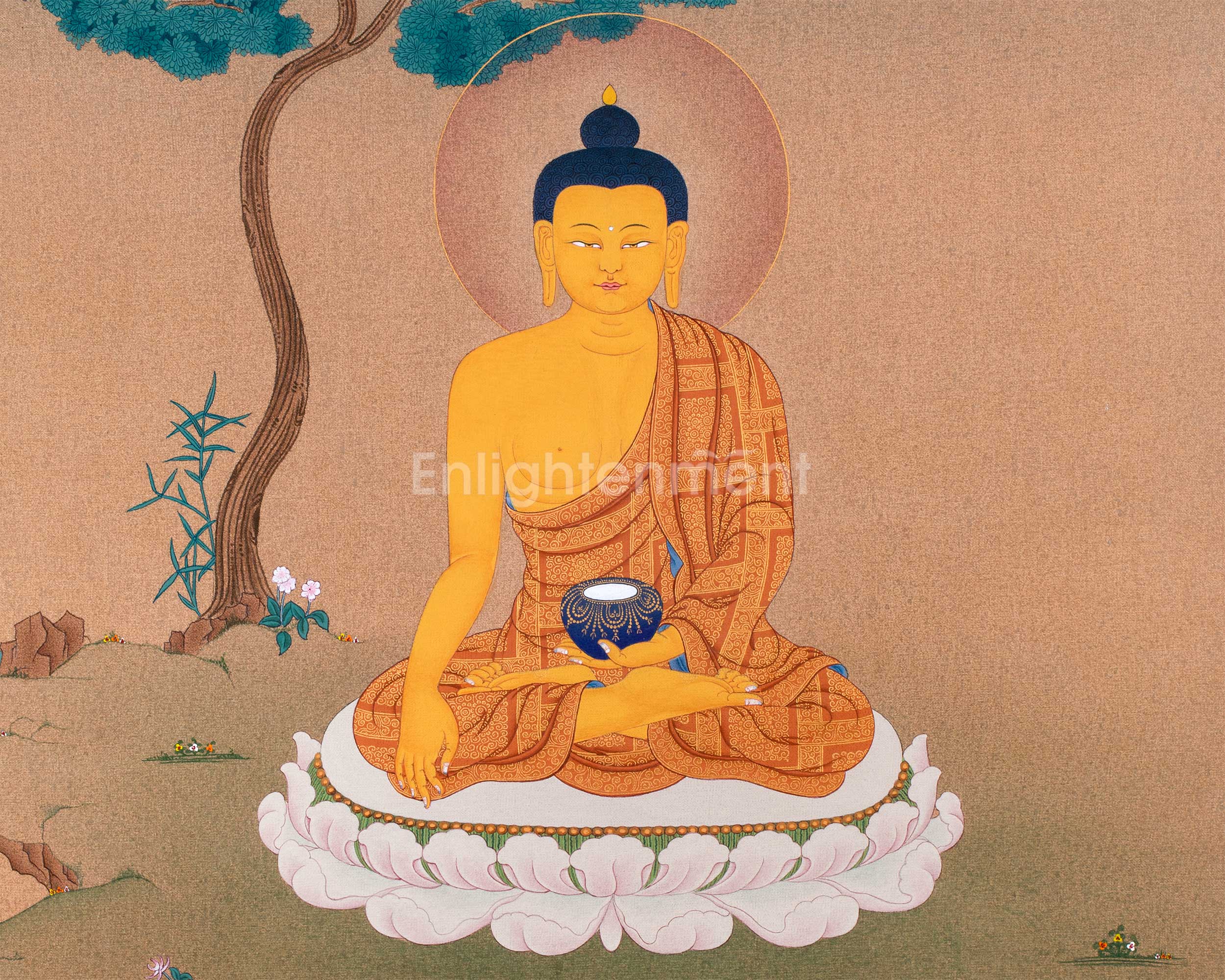 Buddha Shakyamuni under A Tree: Tibetan Thangka