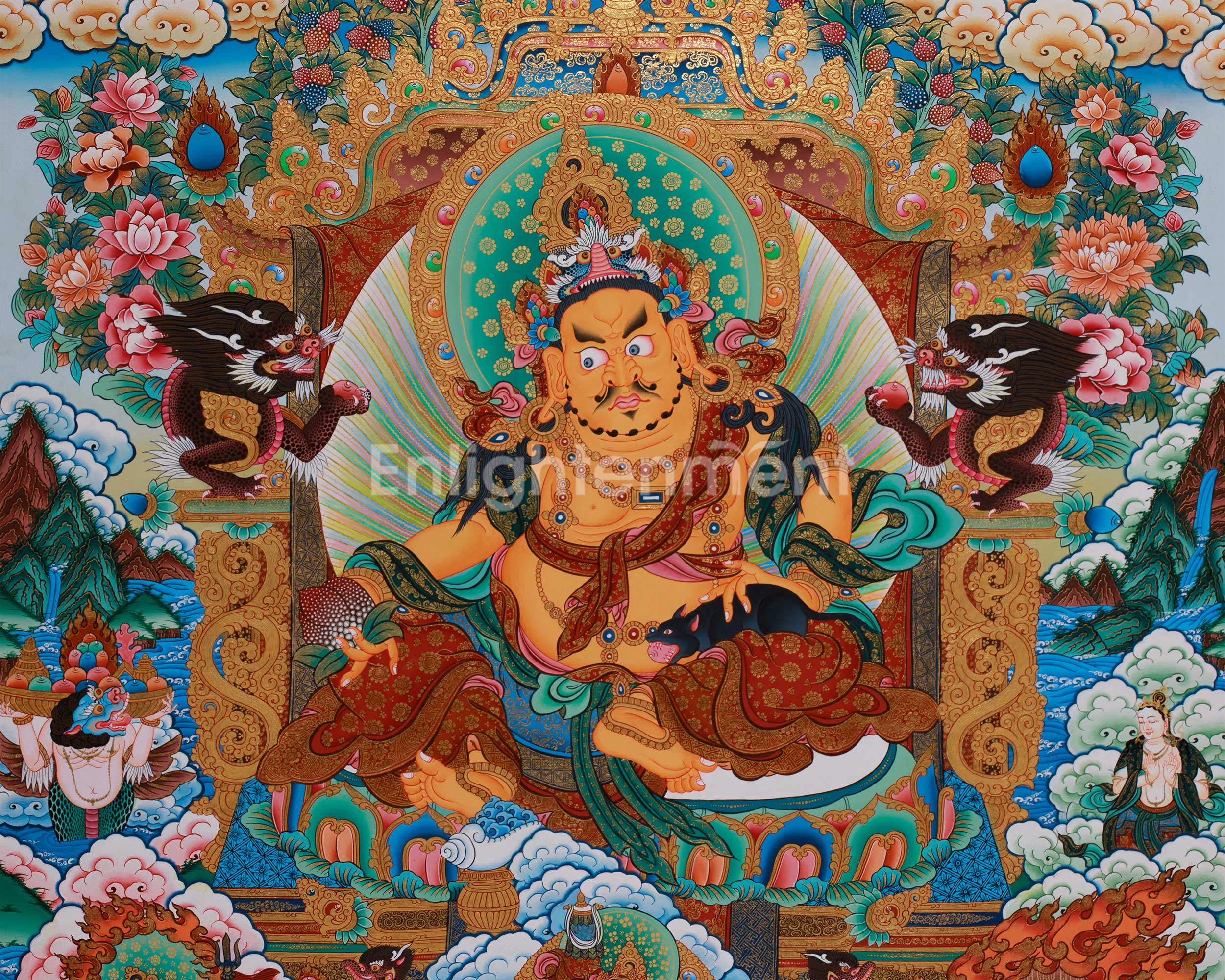 Dzambhala Wealth Deity Thangka | Sacred Hand-Painted Tibetan Art for Abundance