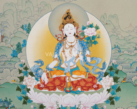 High-Quality Canvas Print of Mother Tara Thangka | White Tara's Deity of Long Life, Health, Healing & Compassion