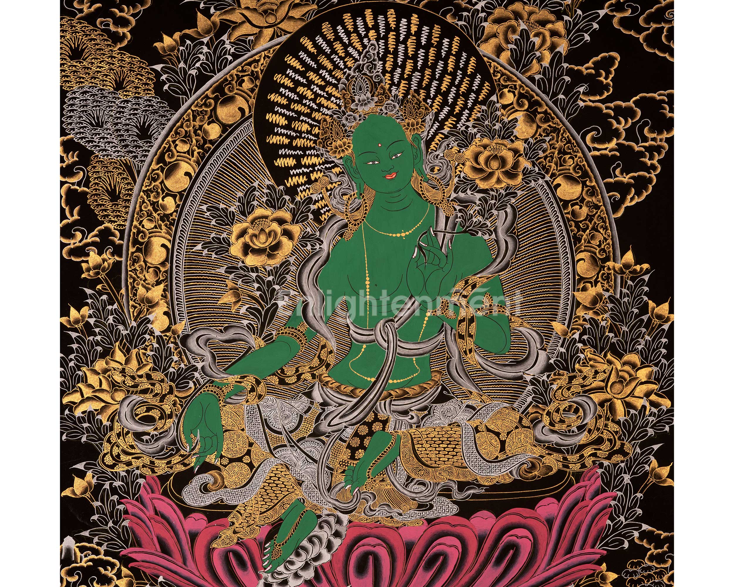 Female Green Tara | Handpainted Thangka