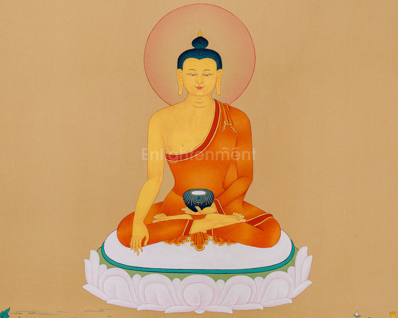 Minimalistic Dhyani Buddha Thangka | Handpainted Meditation Art with 24K Gold & Lhasa Stone Colors