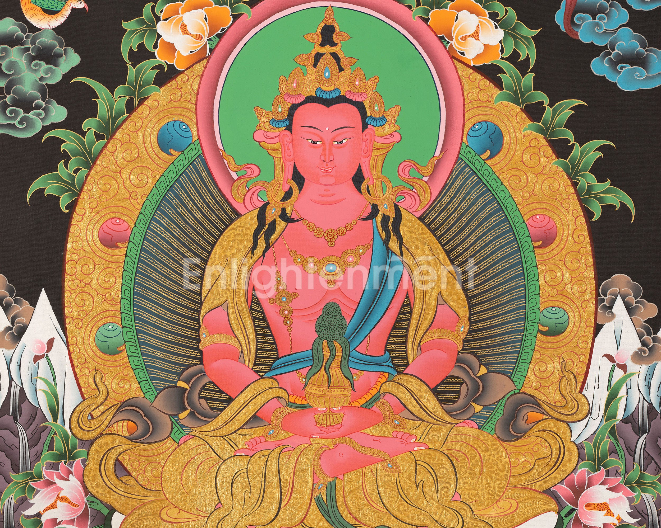 Red Amitayus Buddha | Buddhist Traditional Thangka | Gift For Buddhist