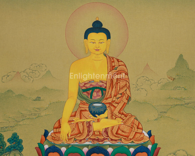 Gautama Buddha Thangka | Divine Enlightenment Art | Tibetan Painting