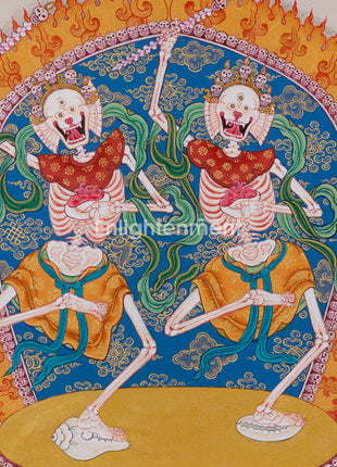 Tibetan Cittipati Thangka | Dancing Skeletons Deities | Divine Protectors