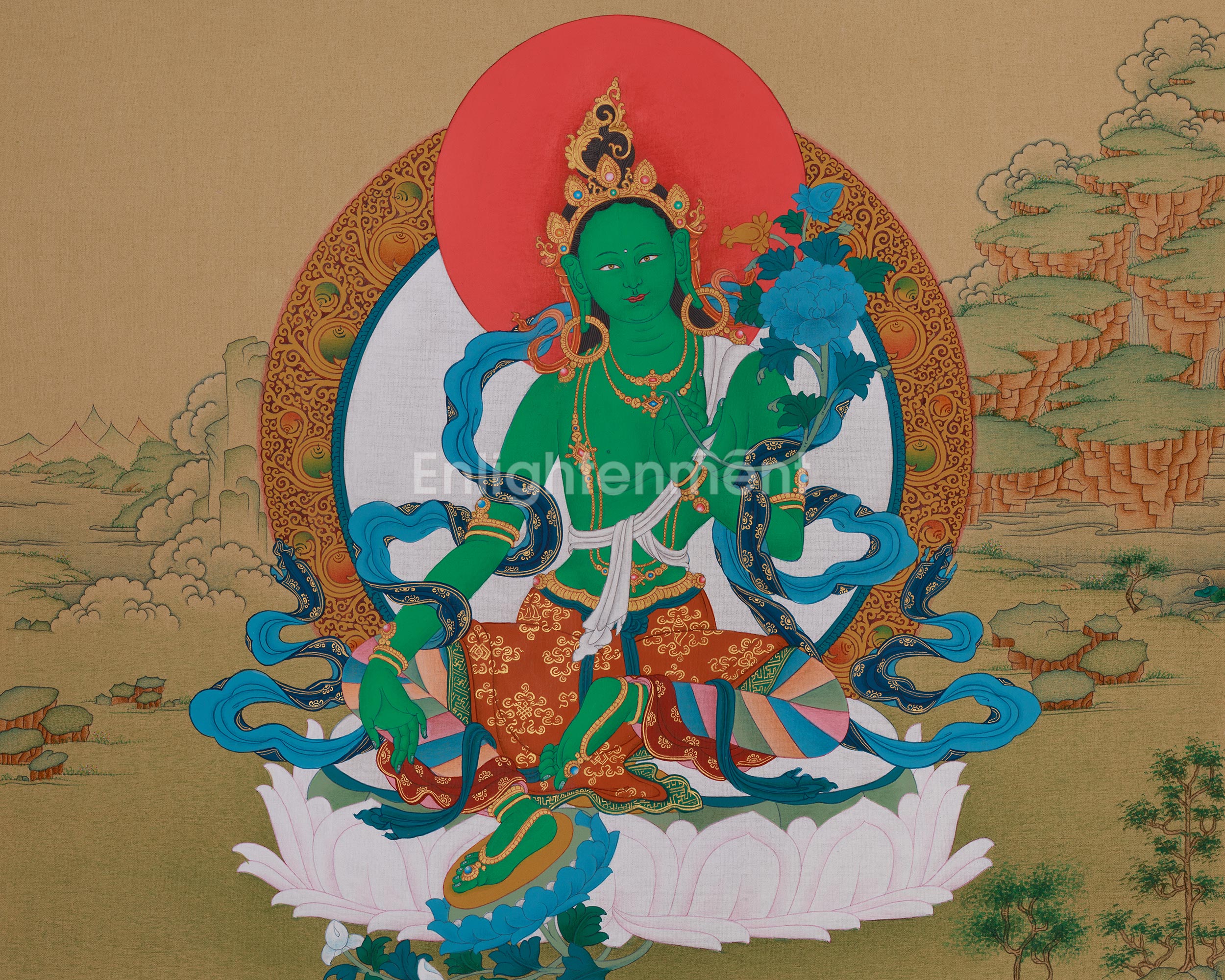 Tibetan Green Tara Thangka | The Goddess of Compassion and Protection