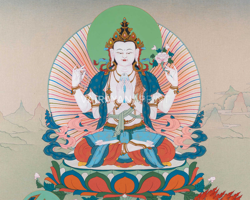 Chenresig with Vajrapani and Manjushri Thangka Print