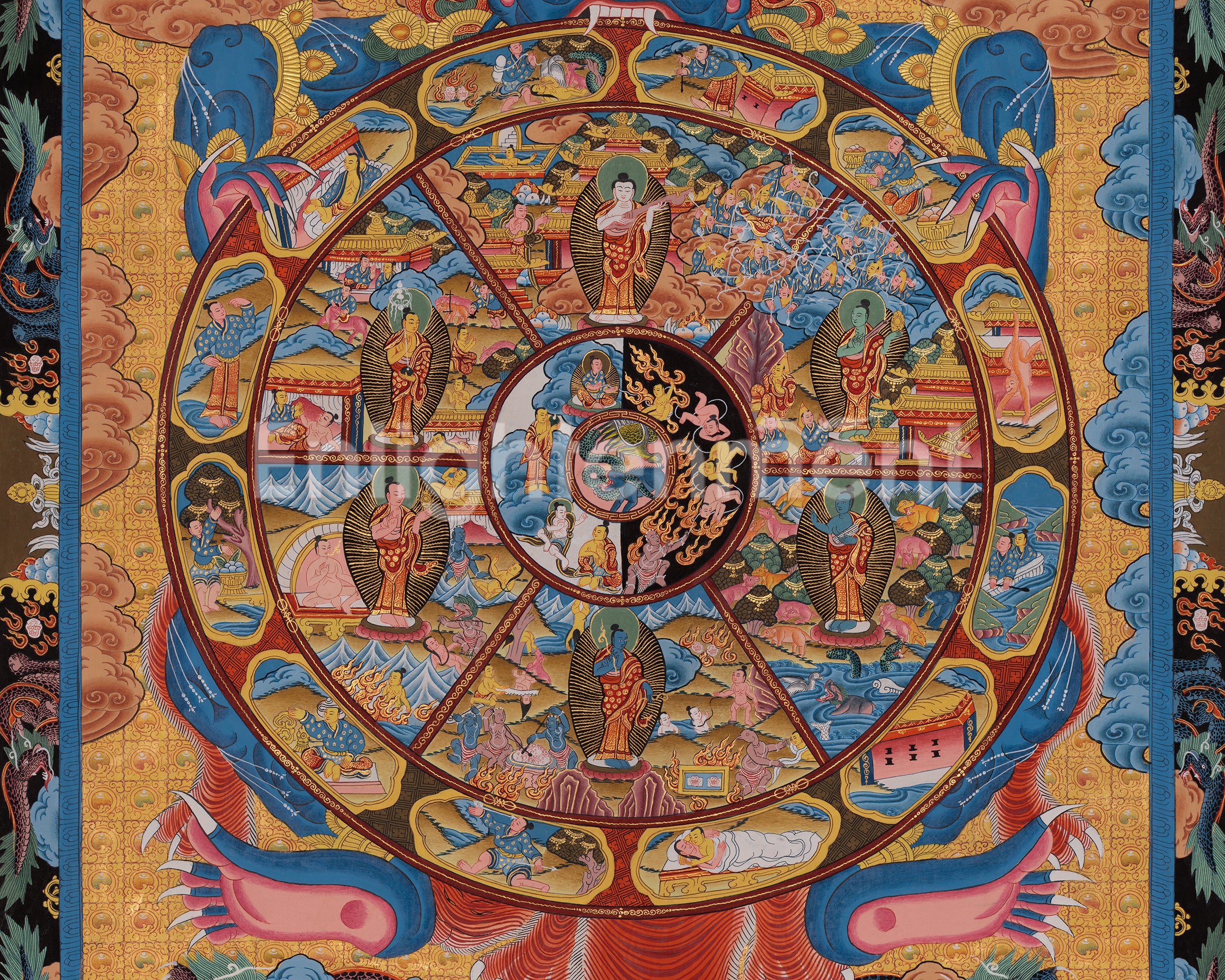 Authentic Wheel of Life Thangka | Buddhist Artwork of Rebirth, Karma, and Liberation