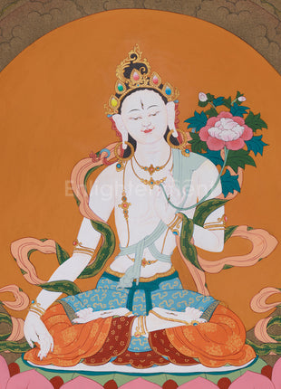 Hand Painted Sita Tara Thangka | Goddess White Tara Medatation Artwork