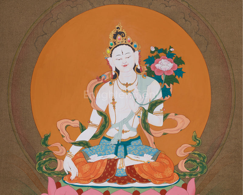 Hand Painted Sita Tara Thangka | Goddess White Tara Medatation Artwork