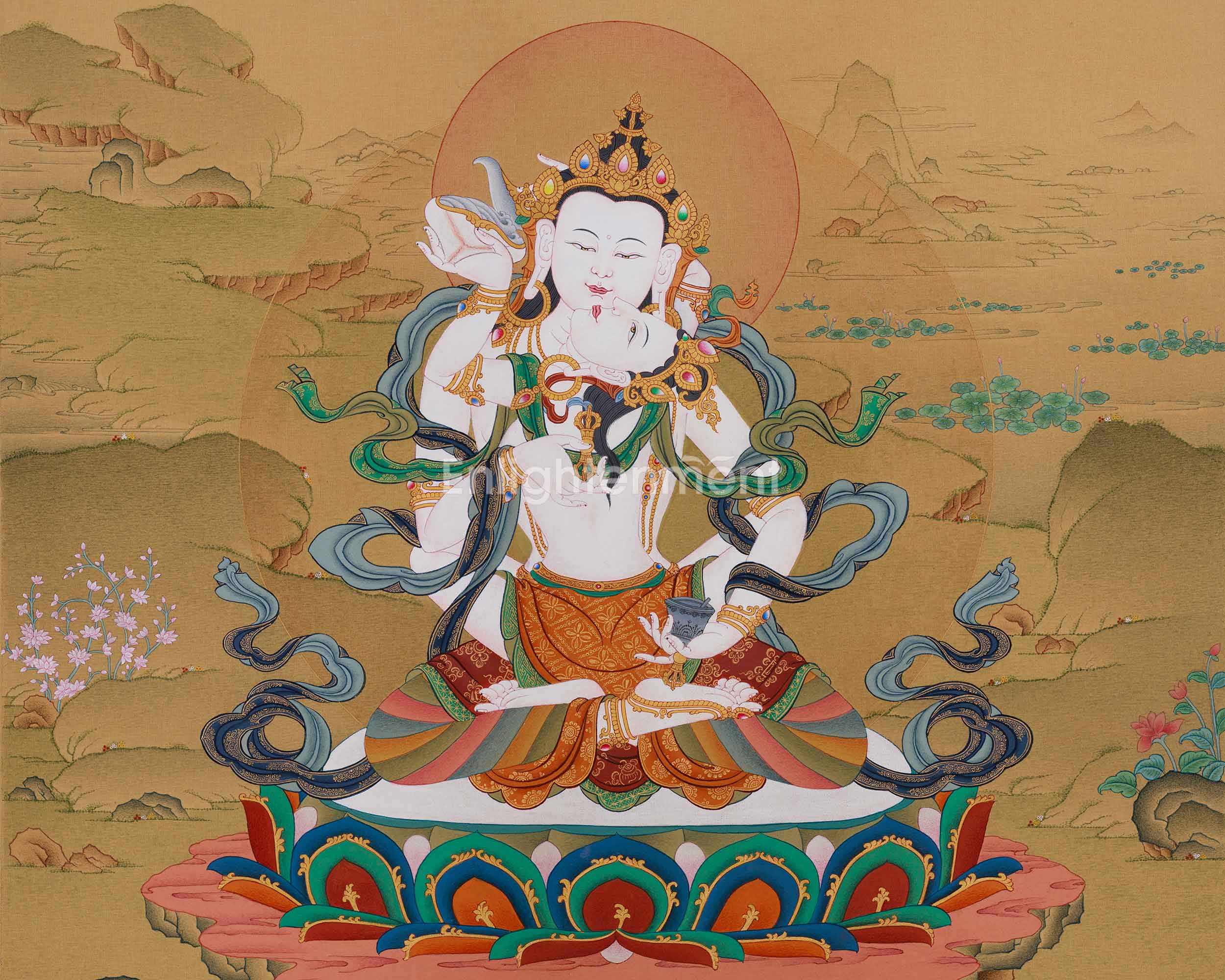 Vajrasattva with Consort Thangka | Representing Purification and Divine Wisdom