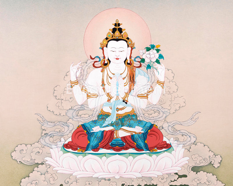Traditional Chenrezig Thangka | Tibetan Bodhisattva Art