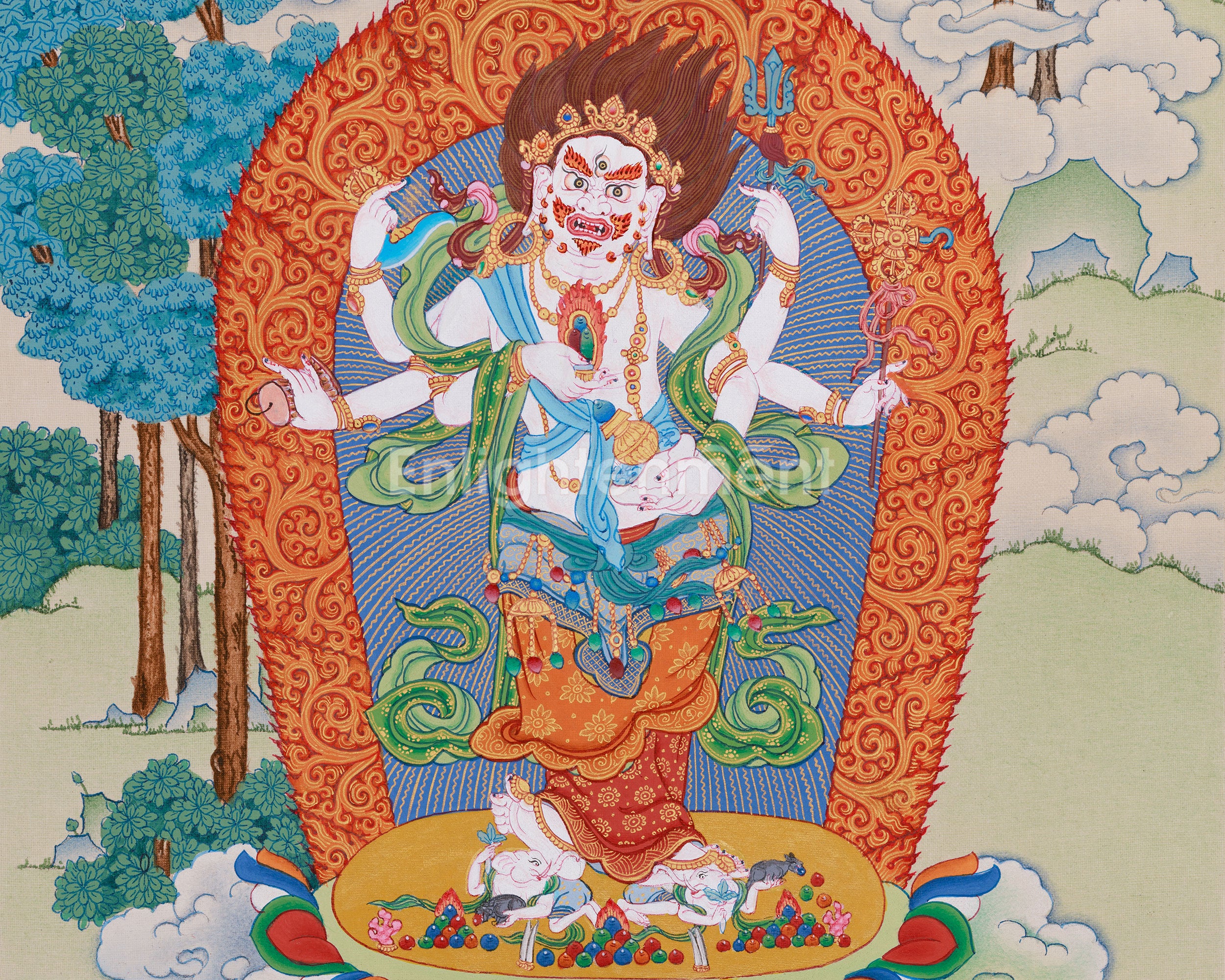 Prosperity Deity White Mahakala Thangka | The Benevolent Protector
