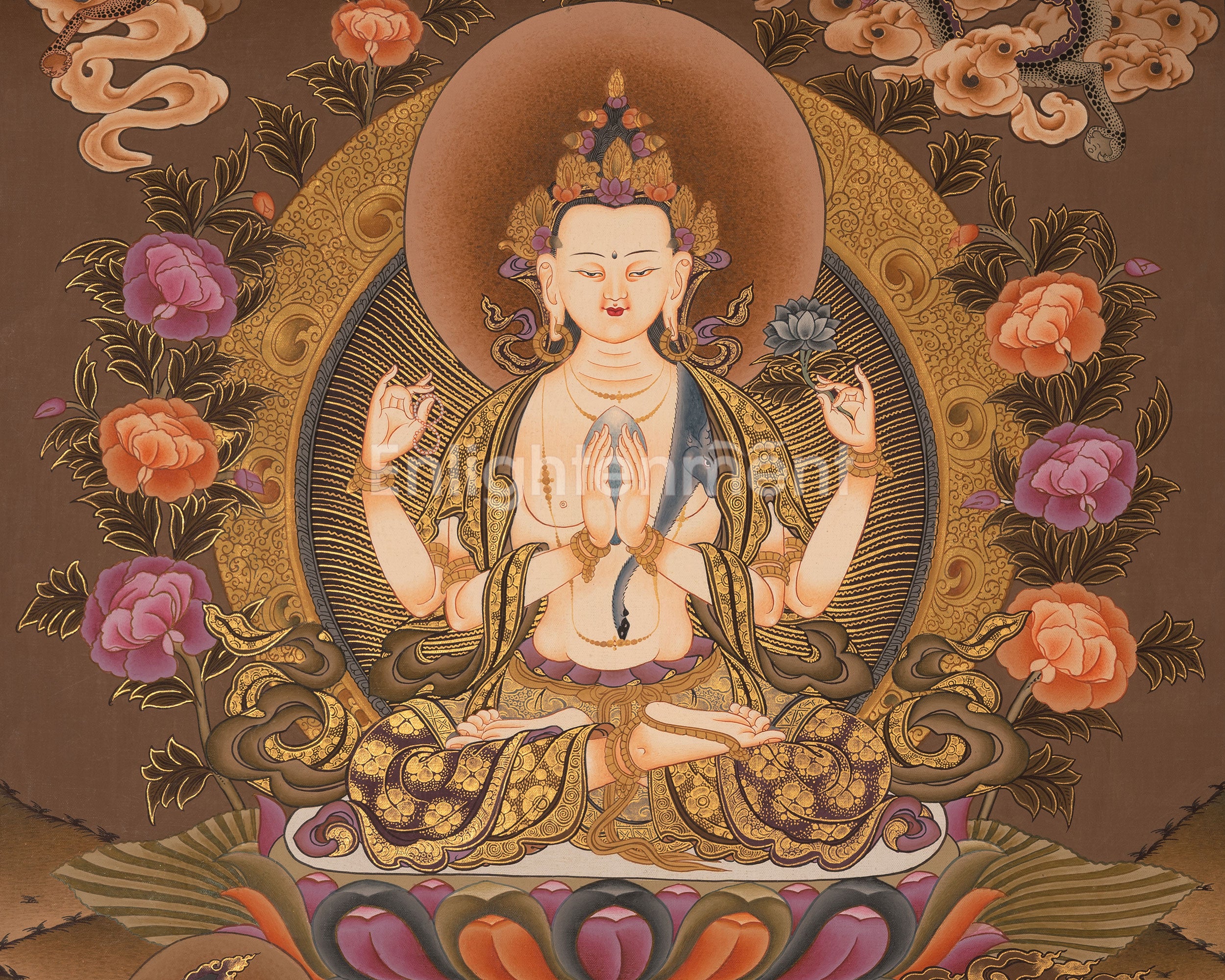 4Armed Chengrezig Thangka | Traditional Buddhist Painting
