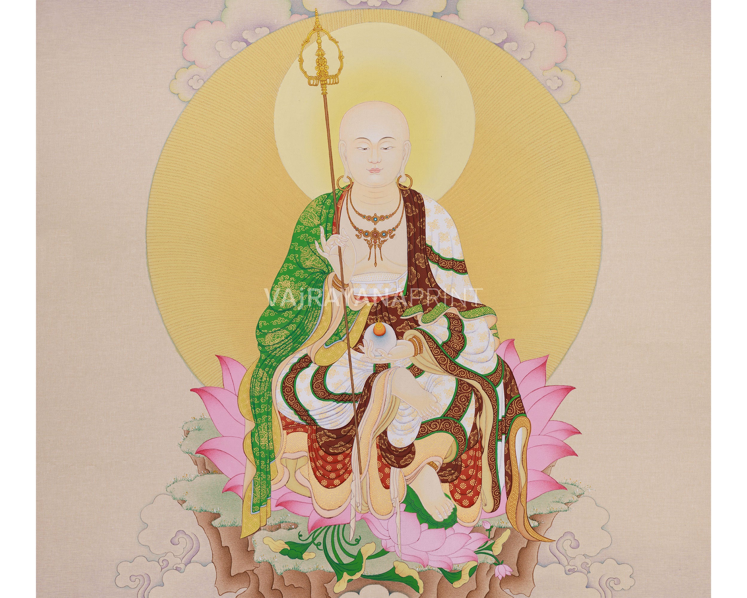Bodhisattva Kshitigarbha Thangka Print | Protector of the Realms