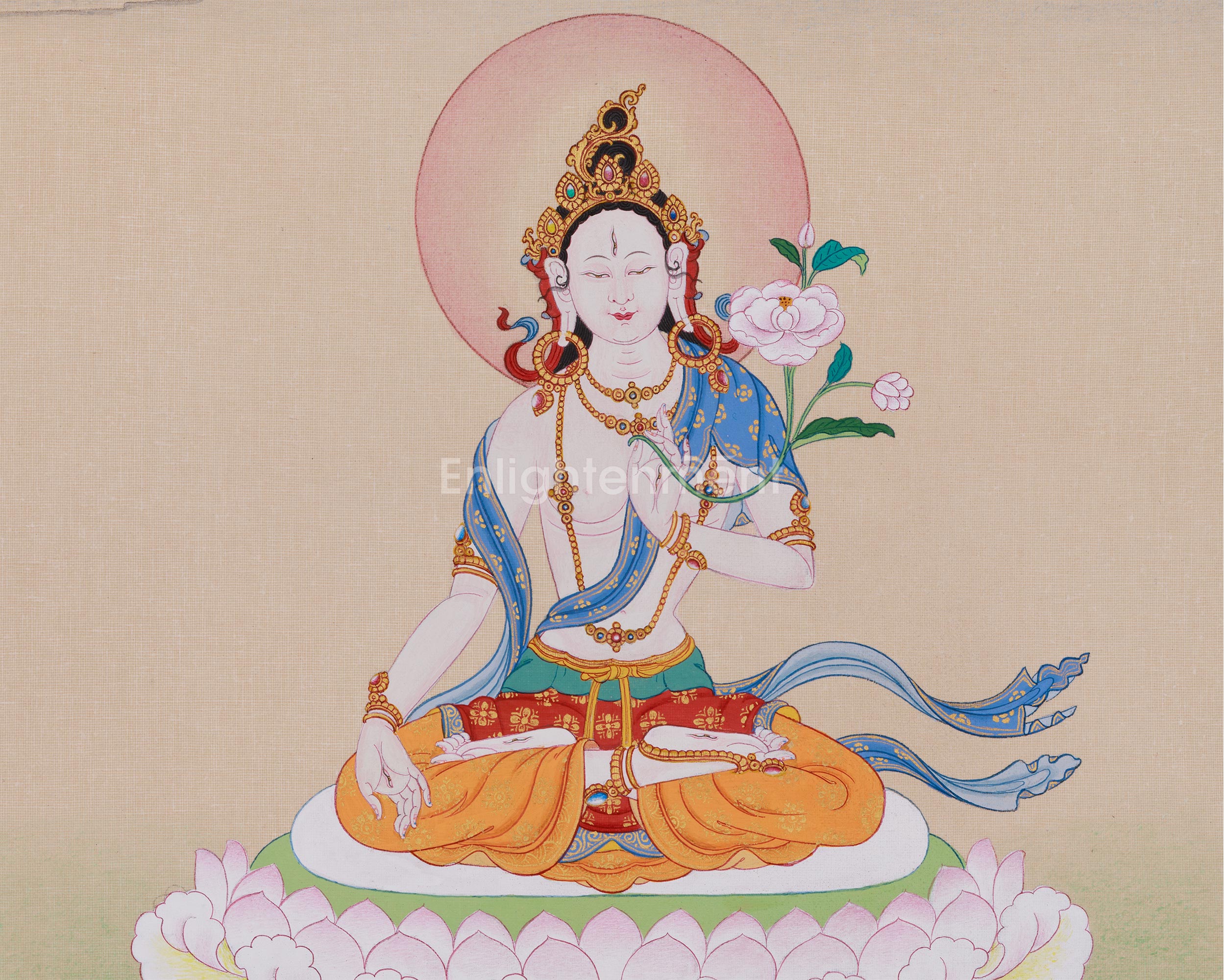 Beautiful Goddess White Tara Painting | Compact Artistry
