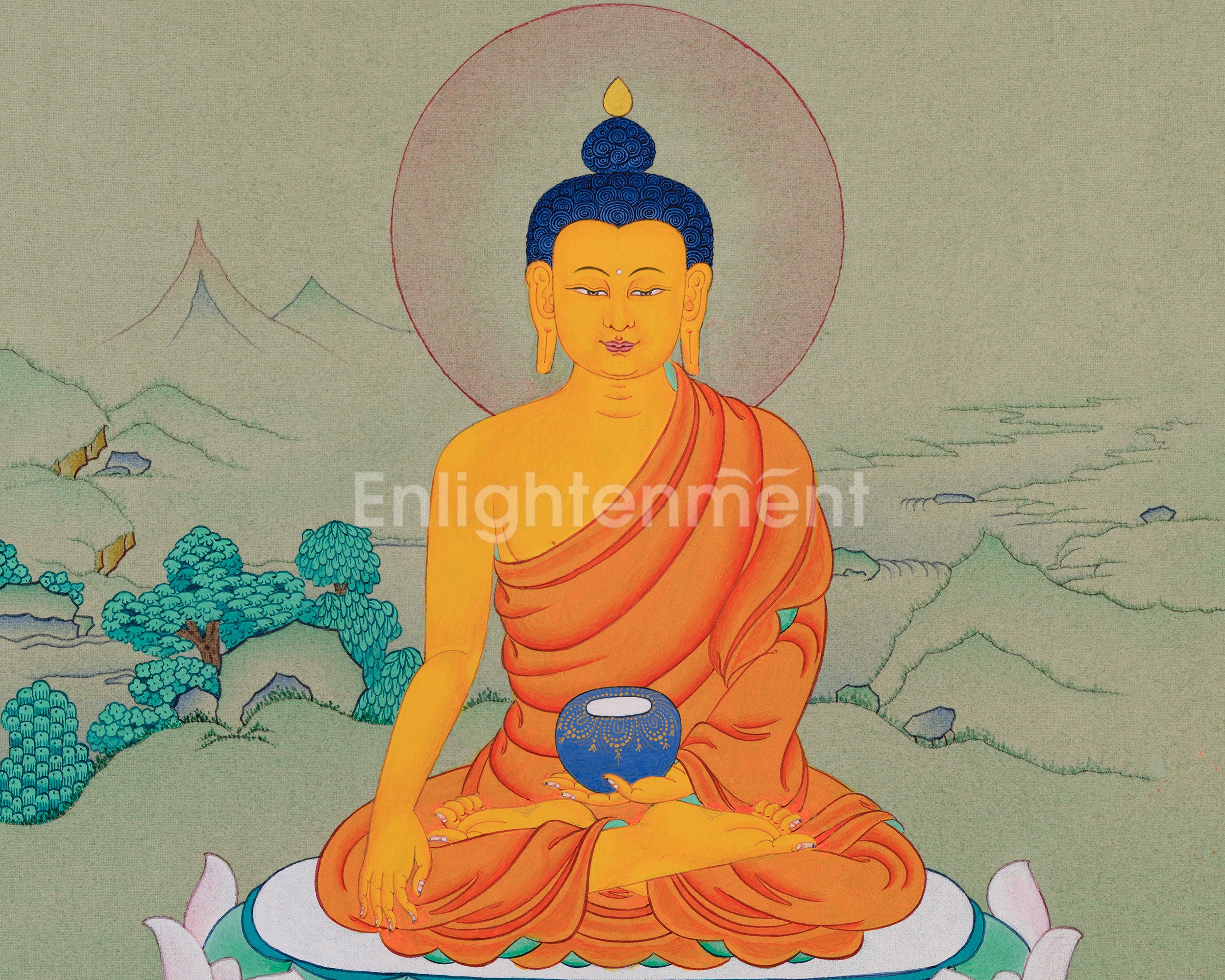 Hand-Painted Gautam Buddha Thangka | Featuring Rich Natural Stone Colors