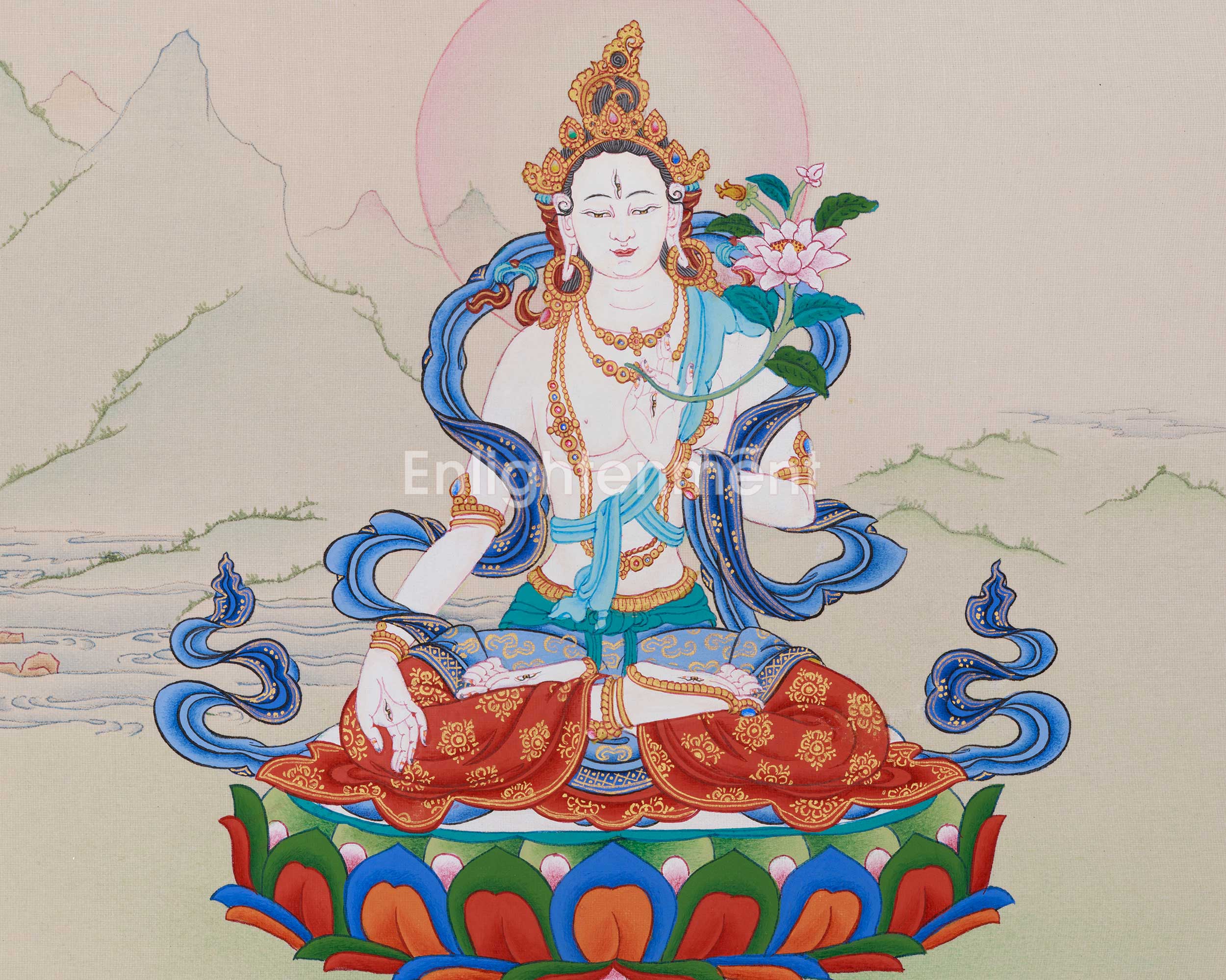 Peaceful White Tara Thangka | Seven-Eyed Goddess of Compassion and Longevity