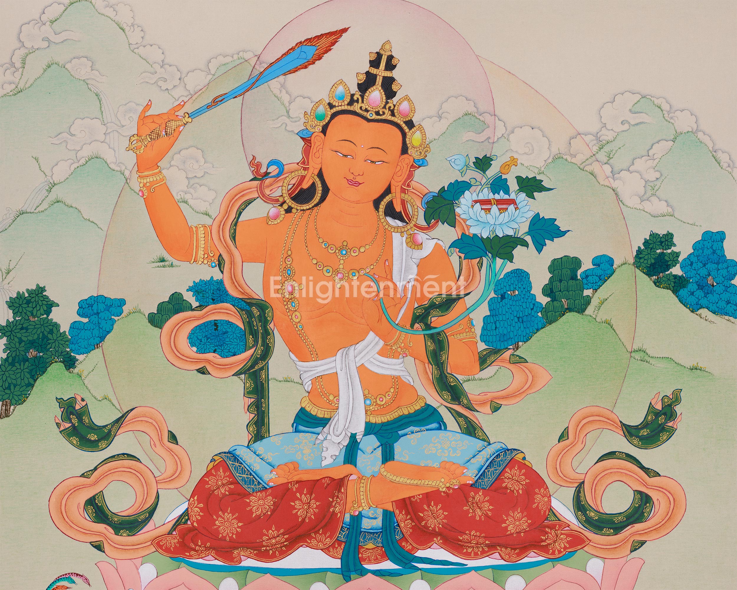 Handmade Manjushri Artwork | Bodhisattva of Wisdom Who Cuts Through Ignorance