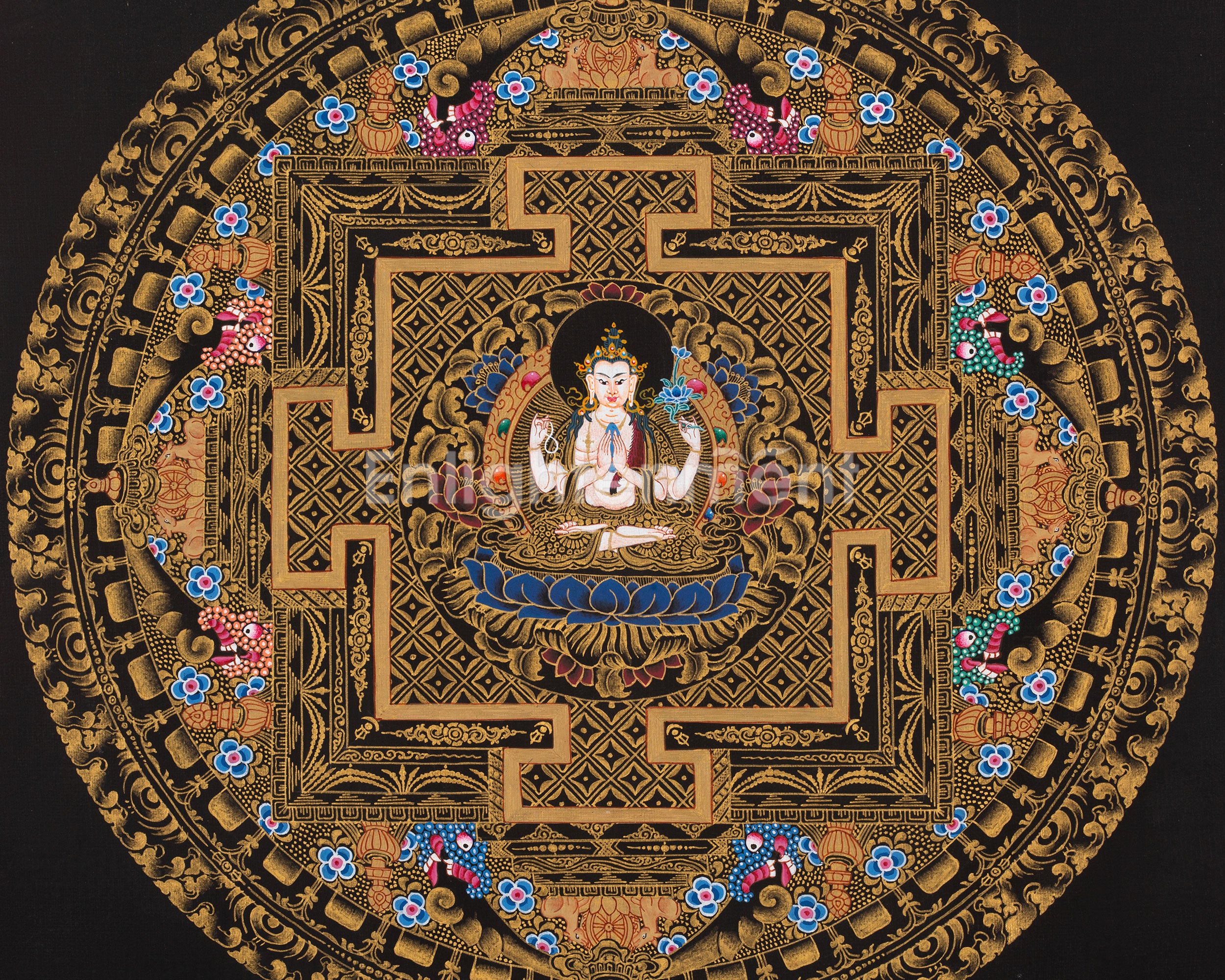 Sacred 9-Inches Chenrezig Mandala | Tibetan Mandala Depicting the Bodhisattva of Mercy
