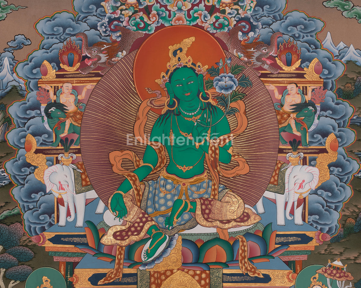 Green Tara Traditional Thangka Painting | Embodies Swift Compassion