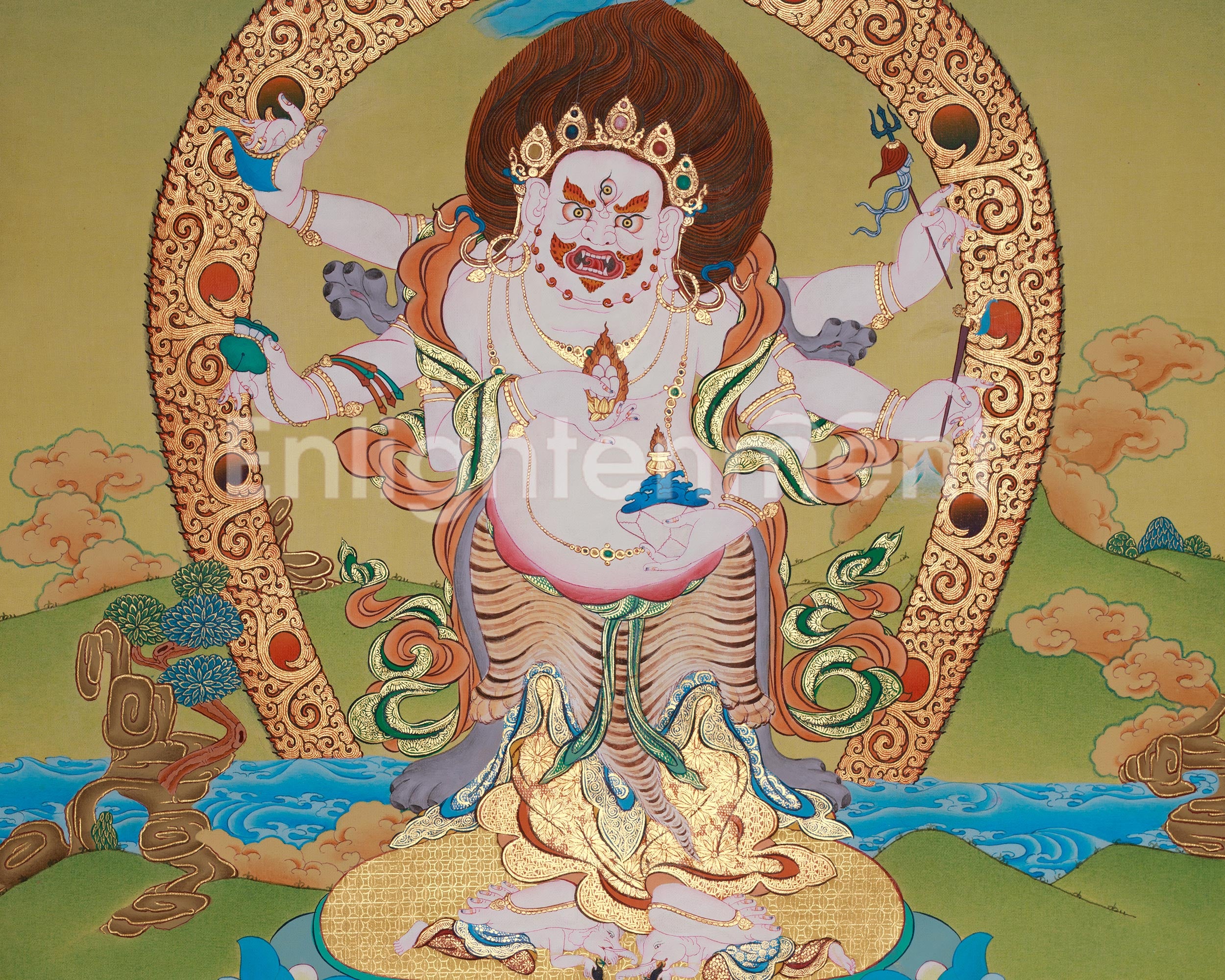 Sacred White Mahakala Thangka | Wealth Deity | Tibetan Artwork