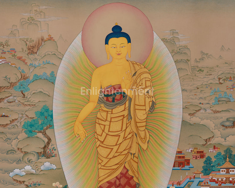 Standing Buddha Shakyamuni Thangka | A Masterpiece of Serenity and Enlightenment