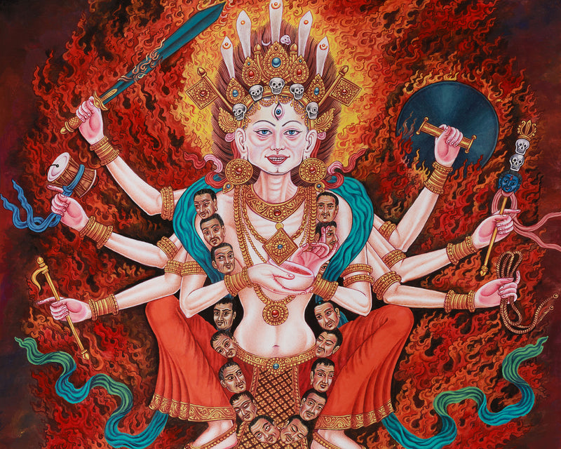 Wrathful Chamunda Thangka | The Fierce Goddess of Tantric Rites