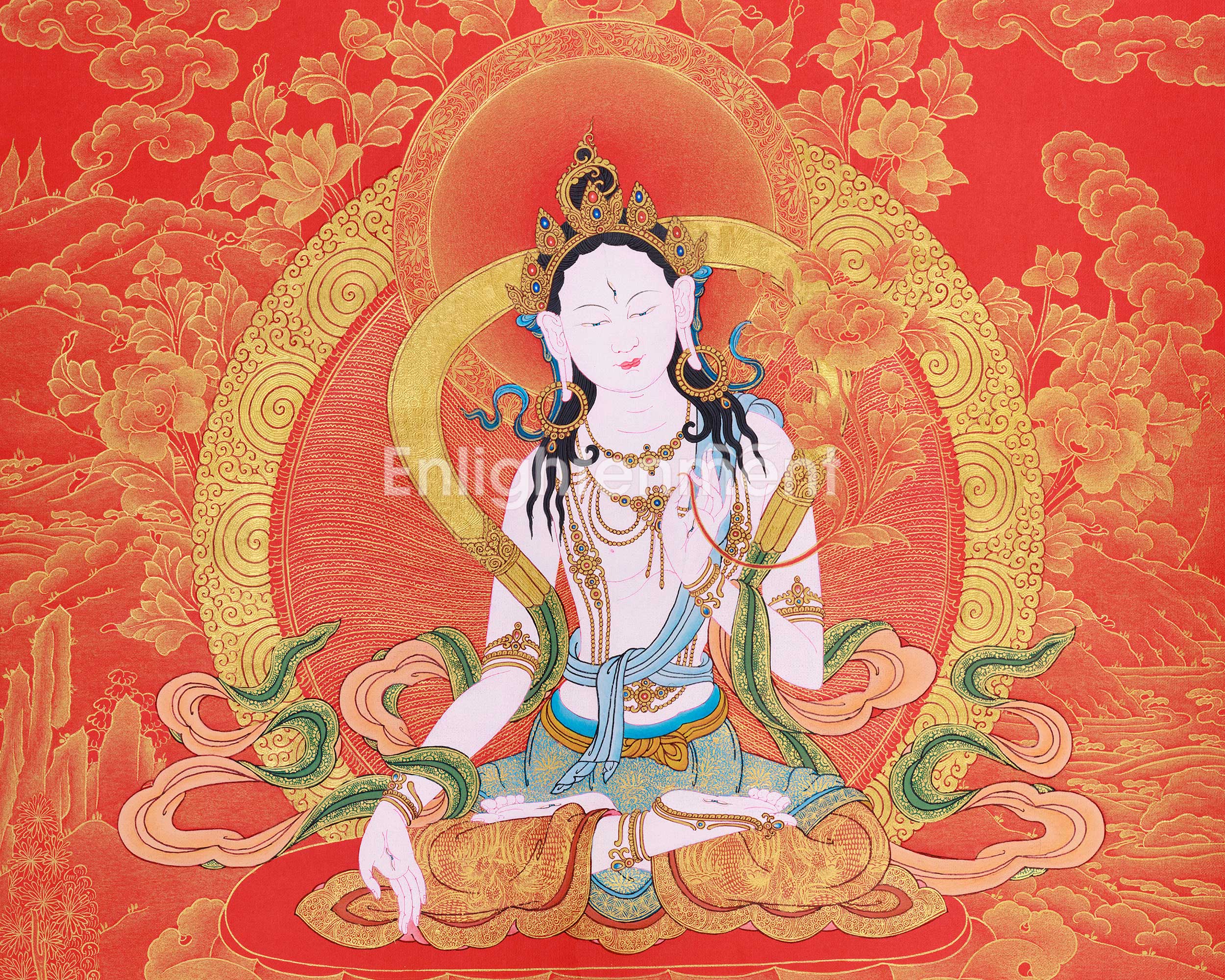 Gold Painted White Tara Thangka