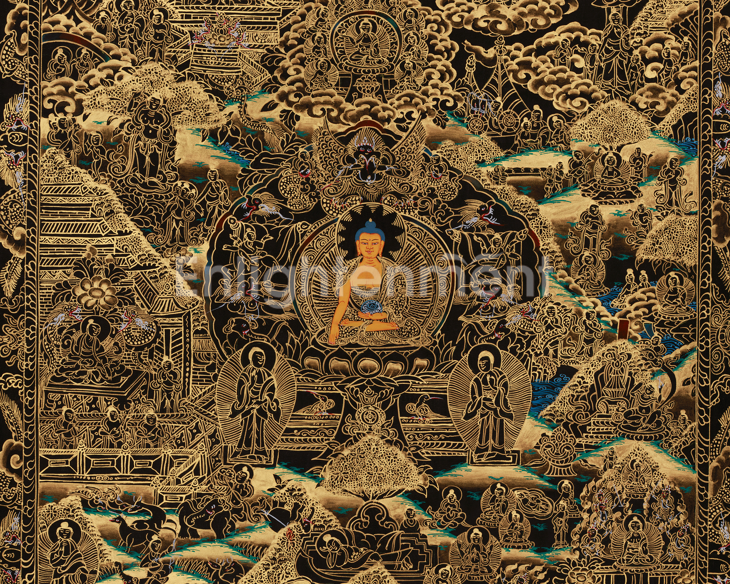 Traditional Art of Buddha Life Story Thangka | Shakyamuni Buddha Thangka