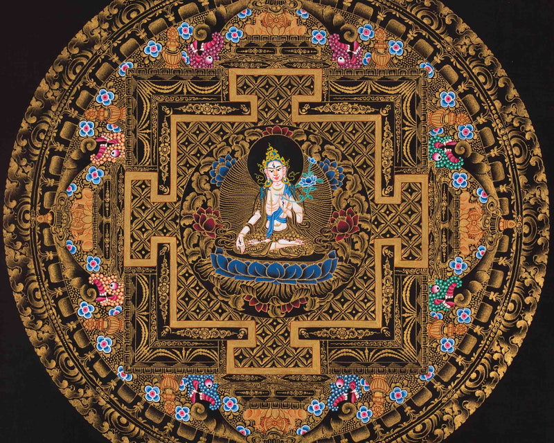 Original Hand Pained White Tara Mandala Thangka Painting