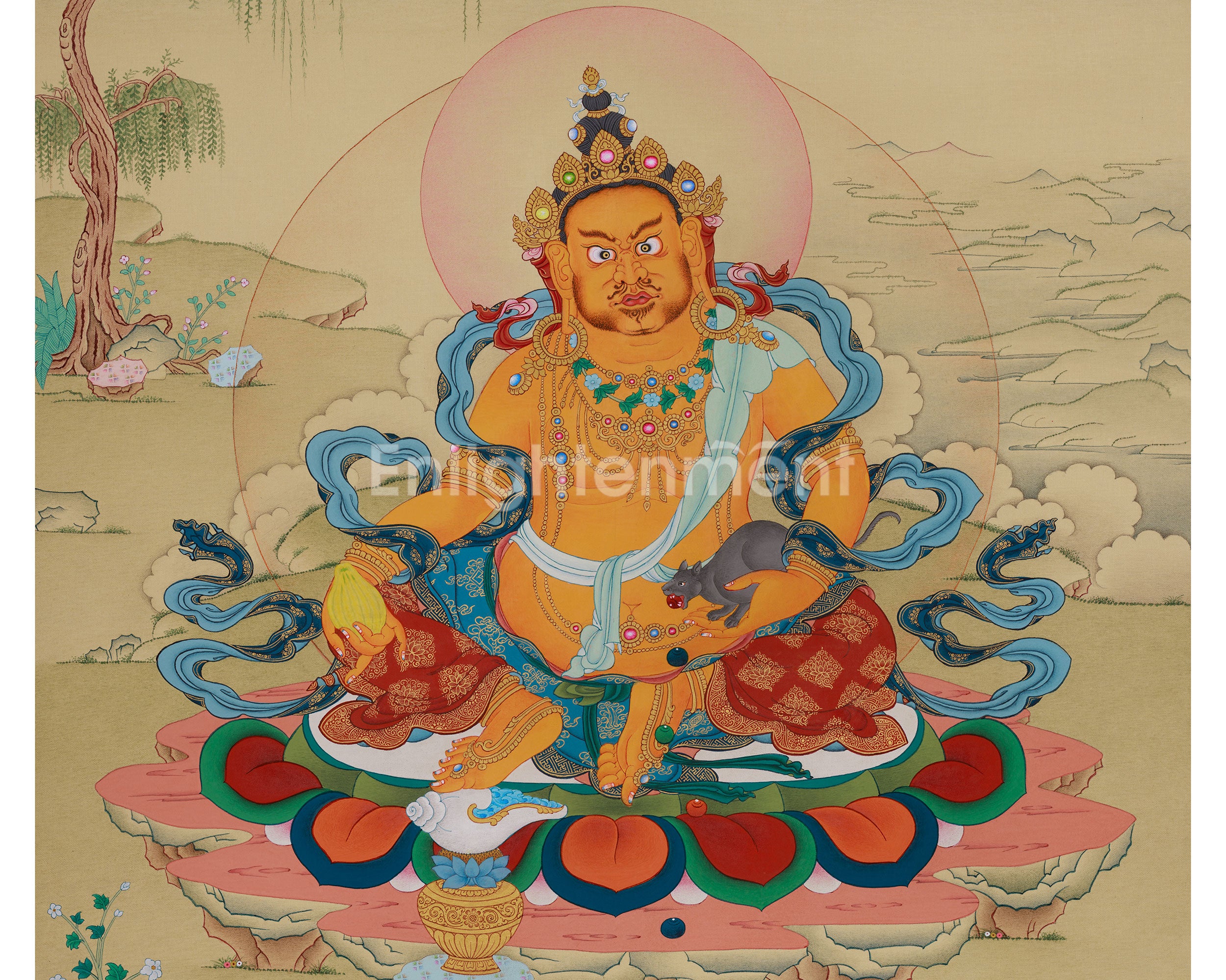 Himalayan Dzambhala Thangka | The Embodiment of Wealth | Wall Hanging