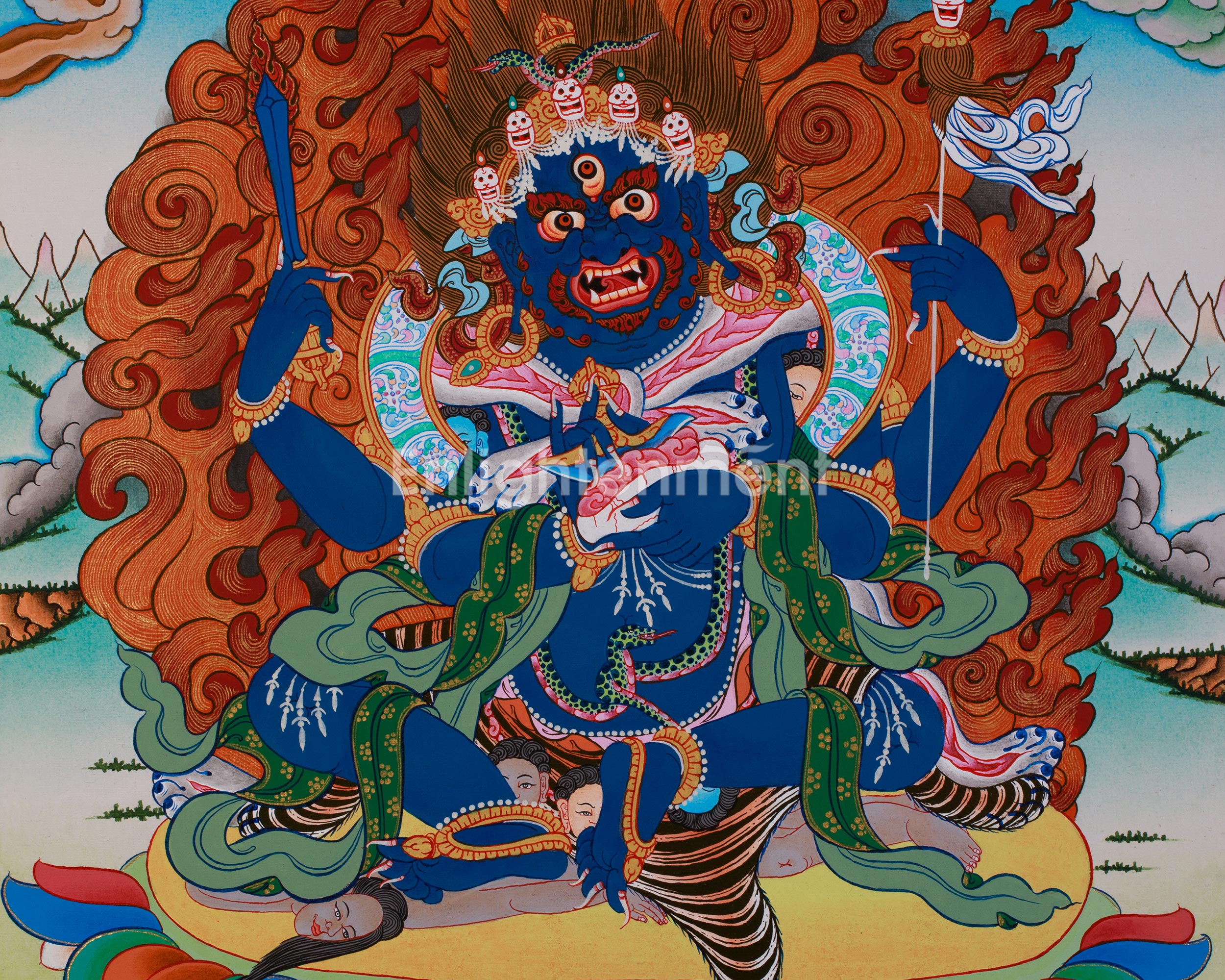 Tibetan Four-Armed Mahakala Thangka | Wrathful Protector of Dharma