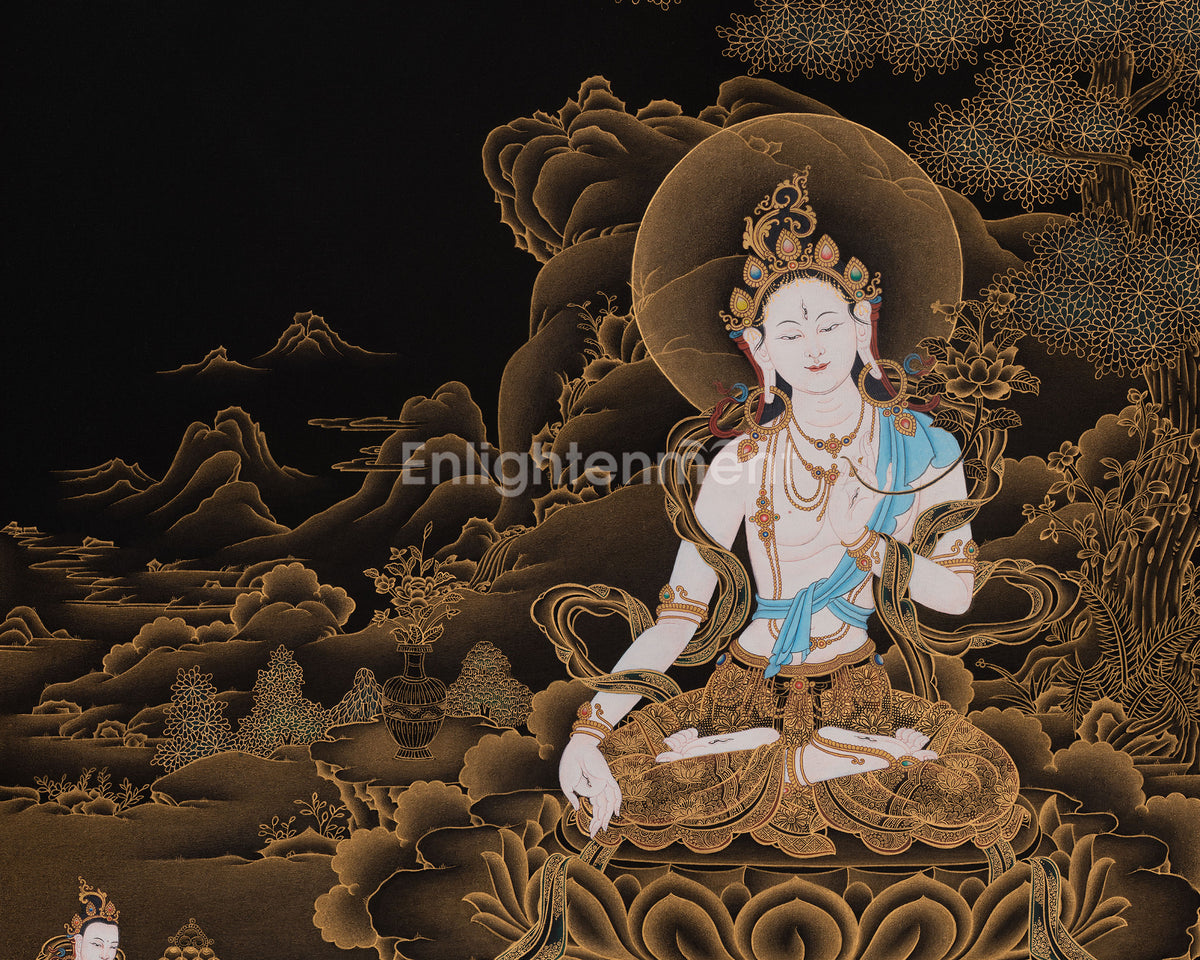 White Tara Peaceful Thangka | Buddhist Art of Compassion and Longevity