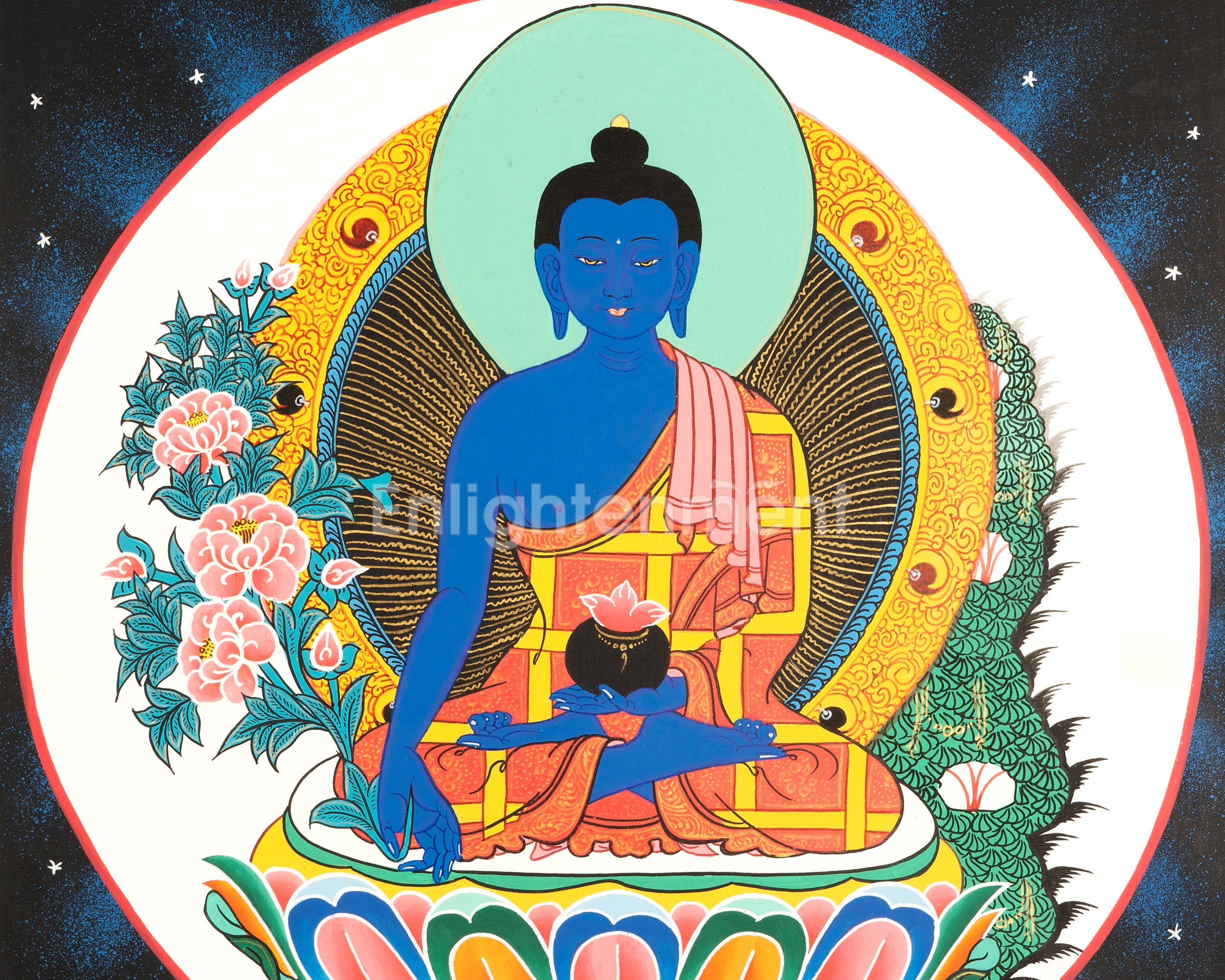 Bhaisajyaguru Thangka | Handpainted Medicine Buddha | Wall Hanging Decors
